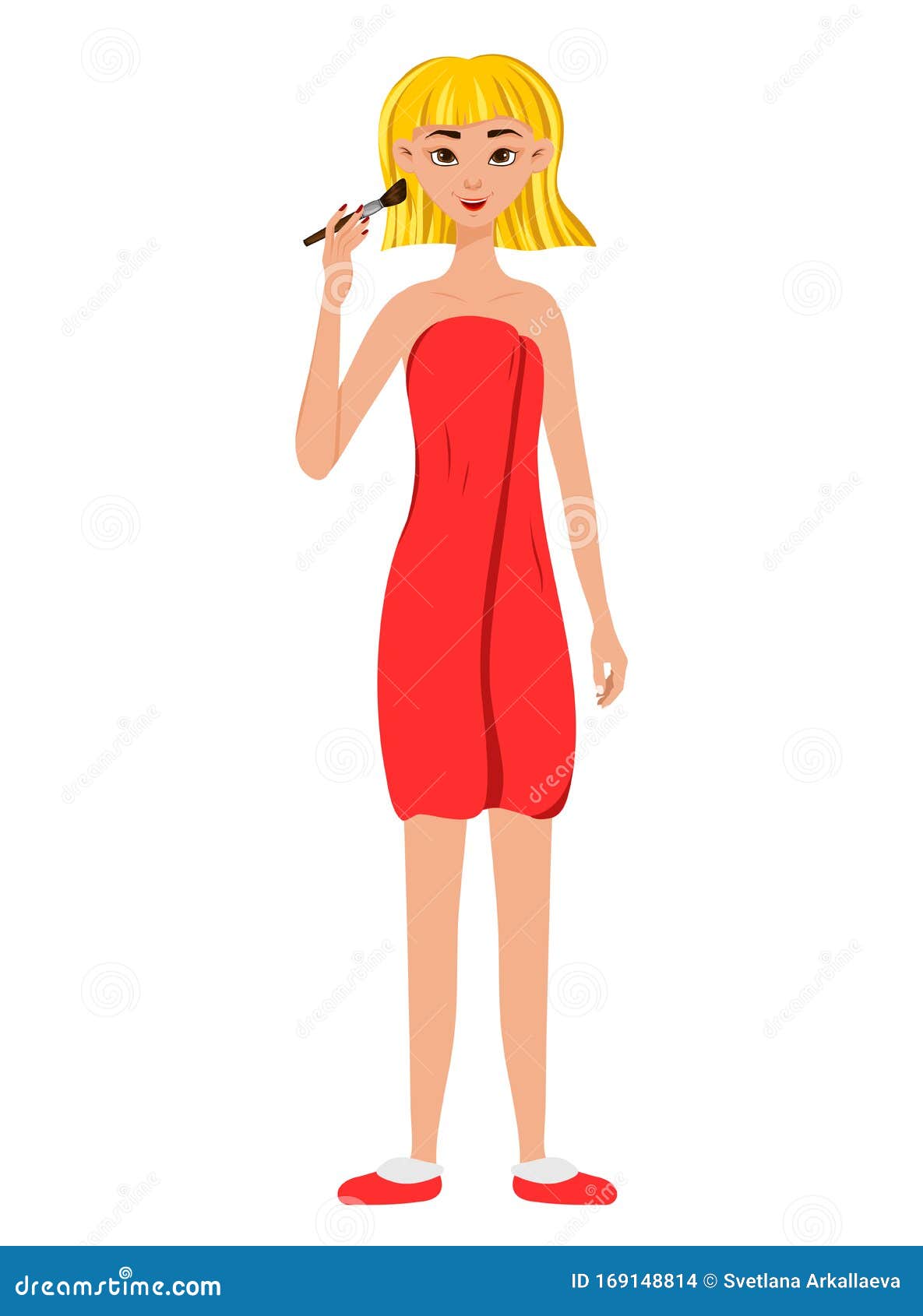 Beauty Woman Puts Makeup on Her Face. Cartoon Style Stock Illustration ...