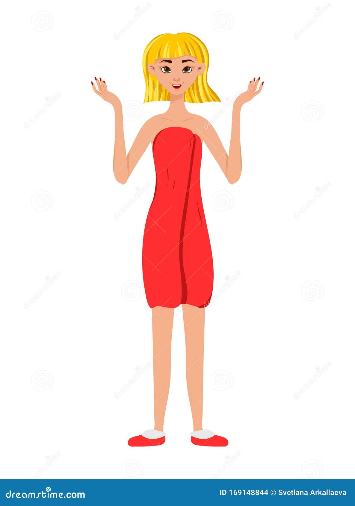 Beauty Woman Spreads Her Hands. Cartoon Style Stock Illustration ...