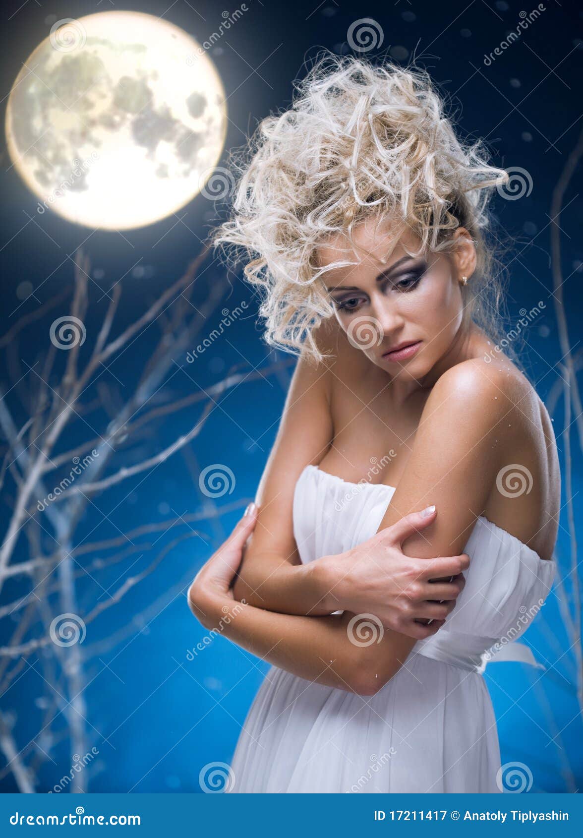 Beauty woman under moon stock image. Image of nature - 17211417