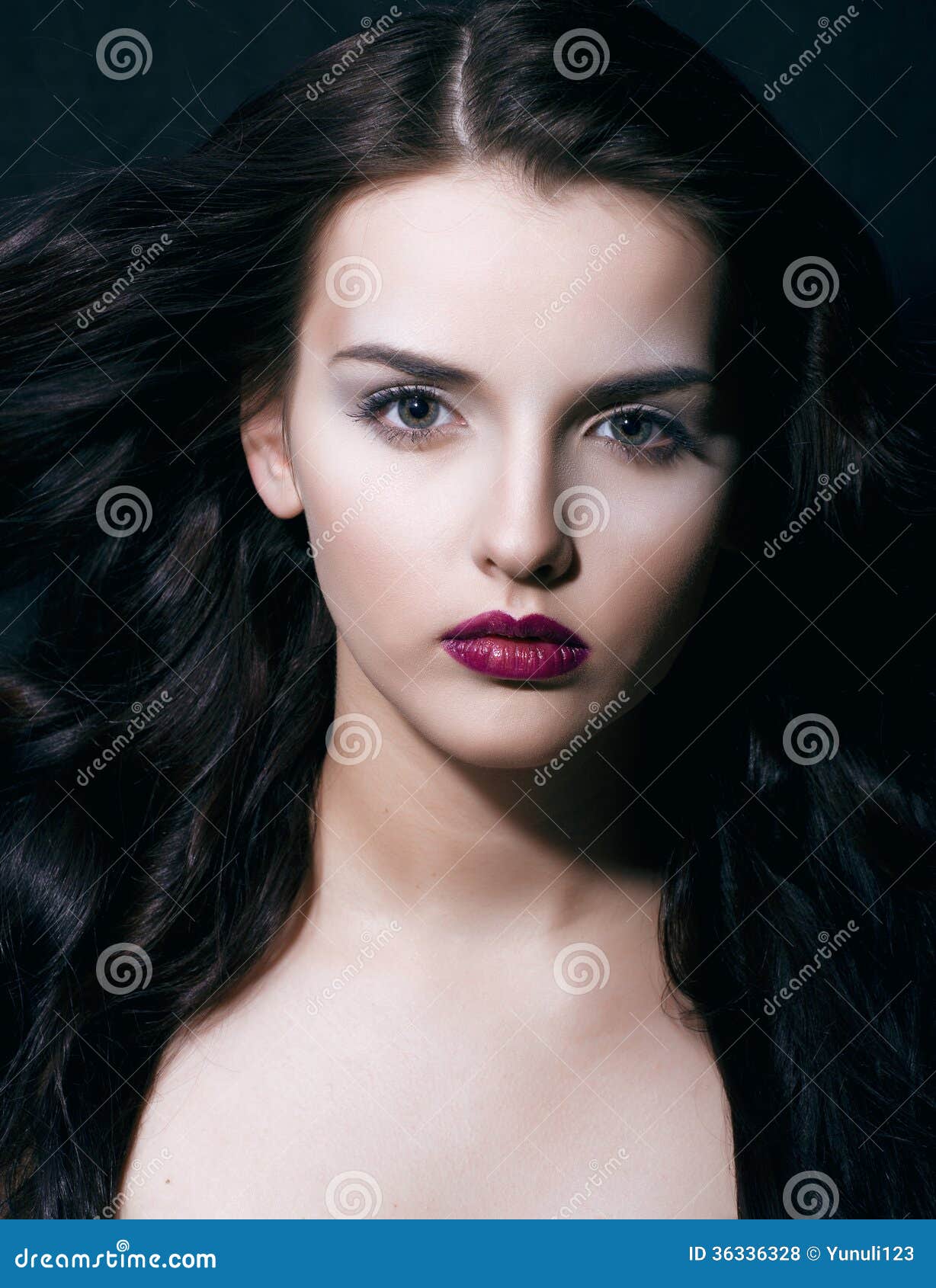 Beauty Young Brunette Woman with Curly Flying Hair Stock Photo - Image ...