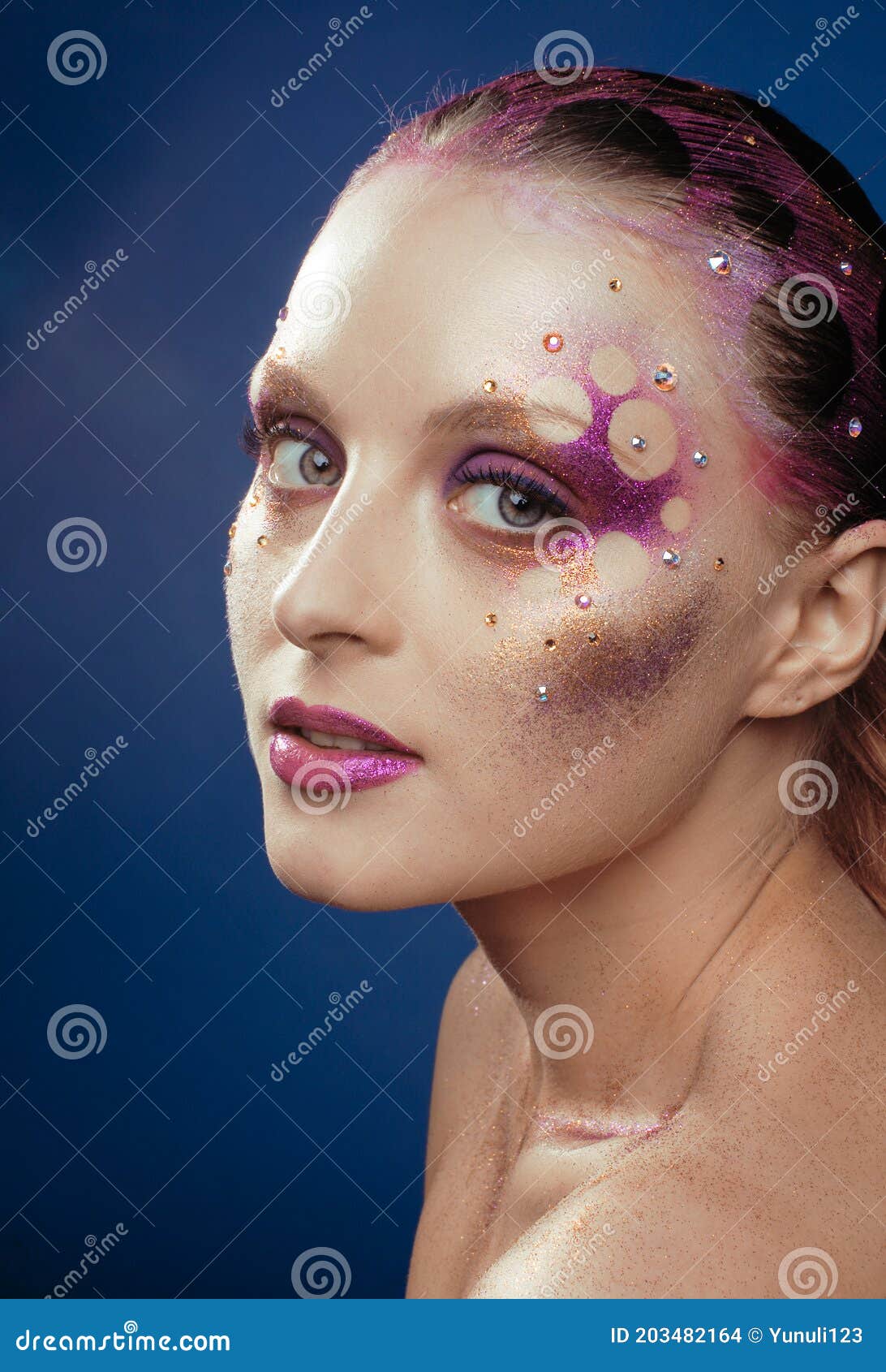 Beauty Young Woman With Creative Make Up Mystery Tinsel Stock Photo