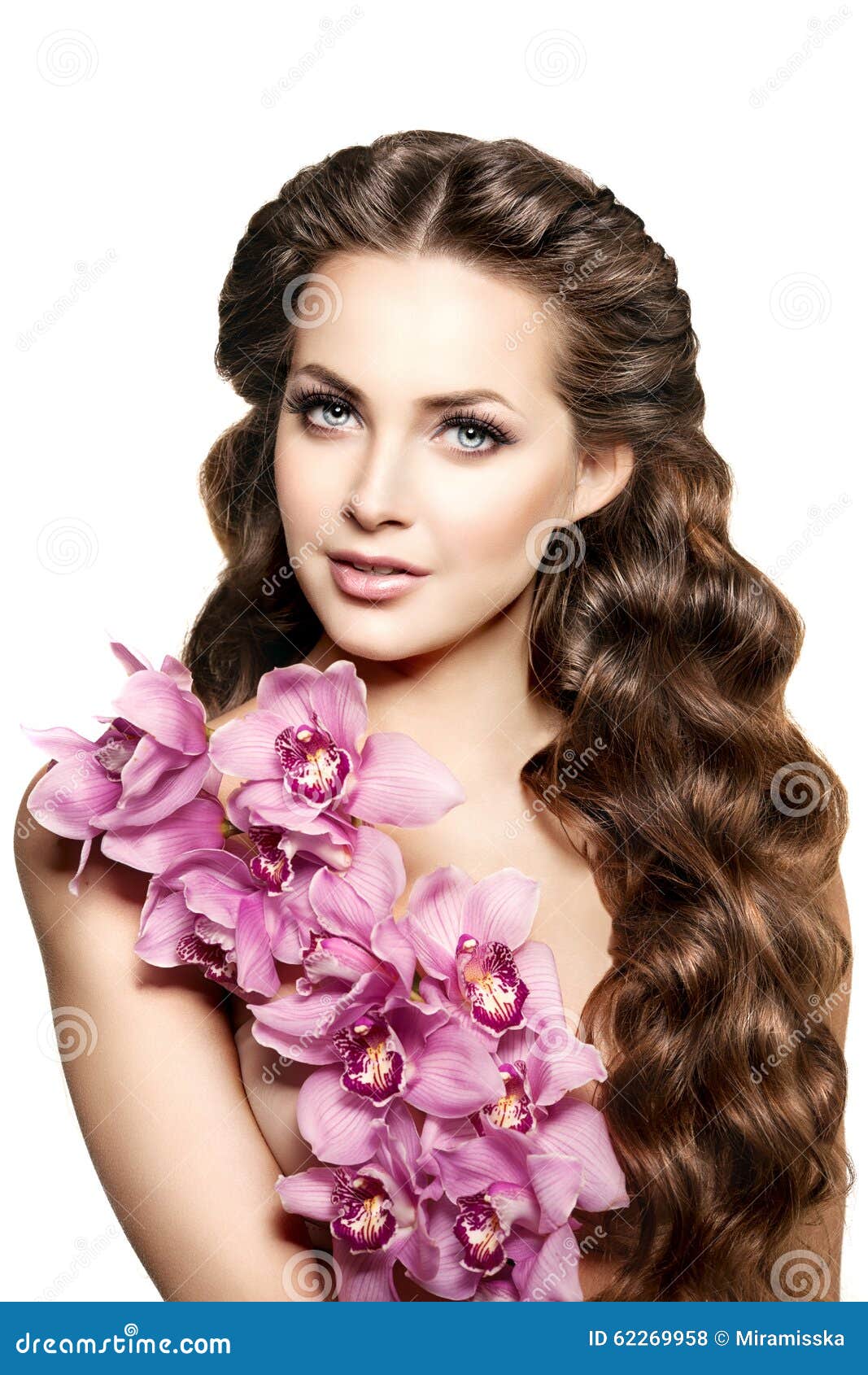 Beauty Young Woman, Luxury Long Curly Hair with Orchid Flower. H Stock Photo - Image of fashion, fresh: 62269958 Beauty Young Woman, Luxury Long Curly Hair with Orchid Flower. H Stock Photo - Image of fashion, fresh: 62269958