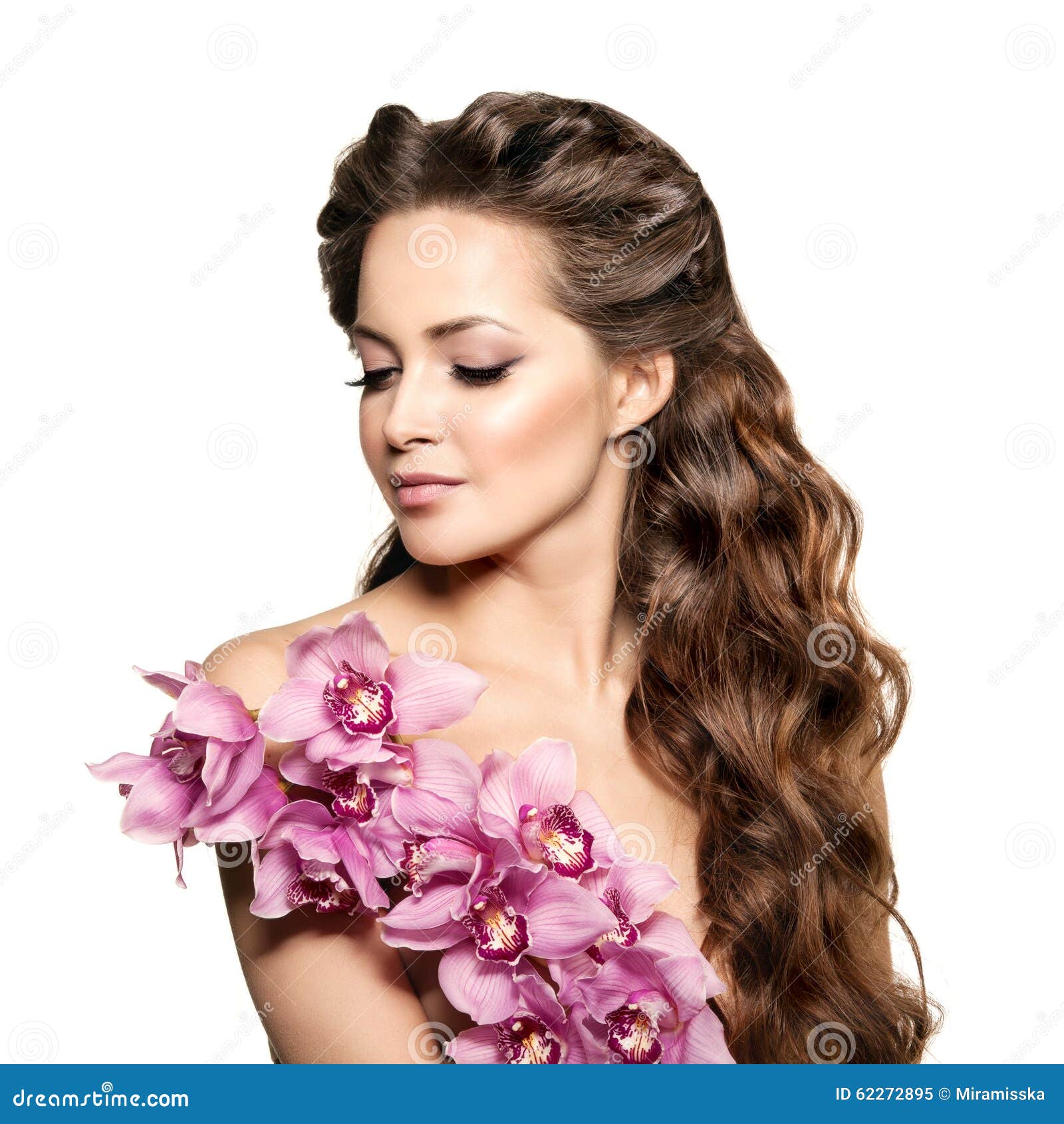 Beauty Young Woman, Luxury Long Curly Hair with Orchid Flower. H Stock Image - Image of beautiful, isolated: 62272895 Beauty Young Woman, Luxury Long Curly Hair with Orchid Flower. H Stock Image - Image of beautiful, isolated: 62272895