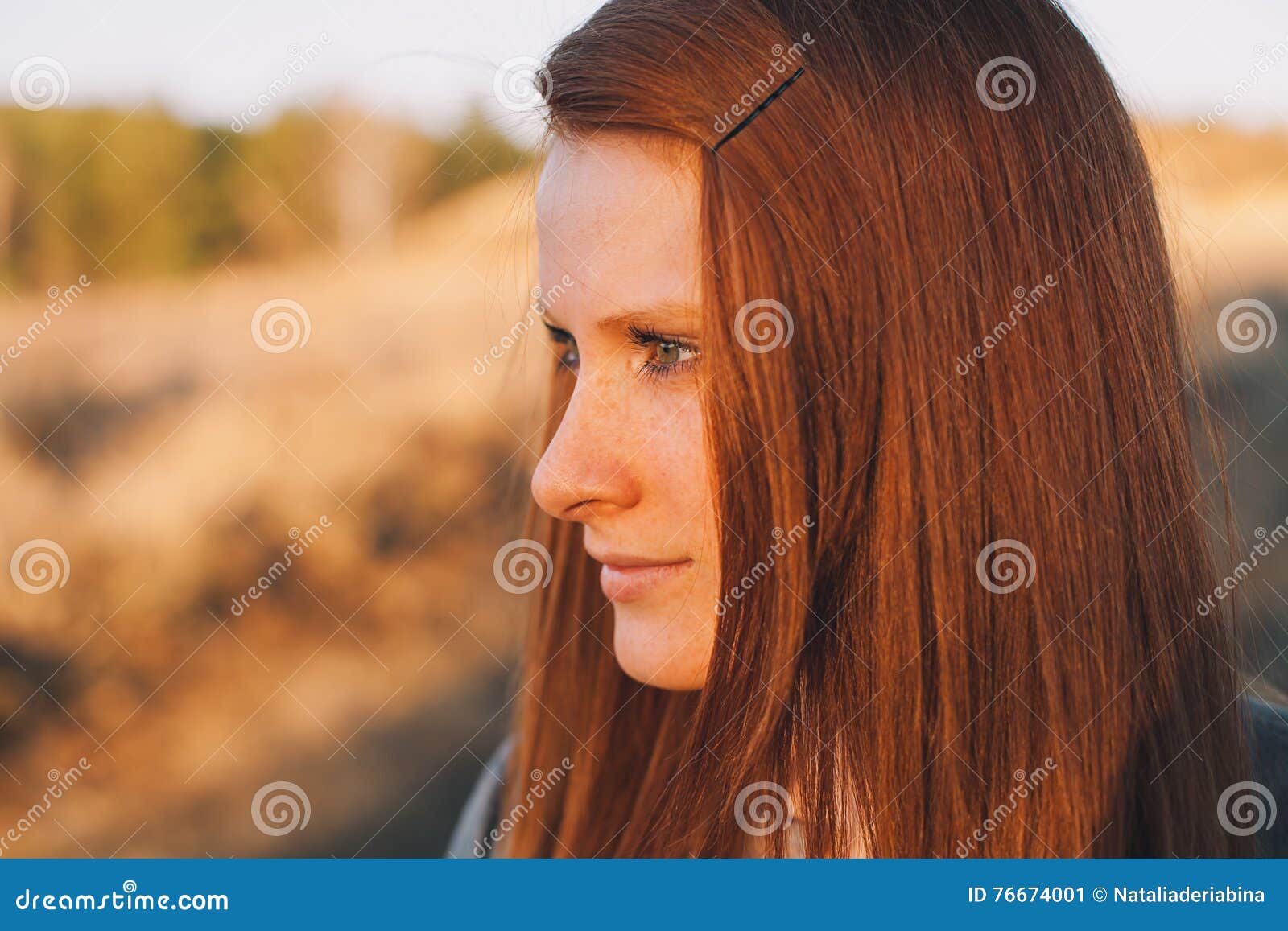 Girl With Red Hair And Freckles In The Sunset Free