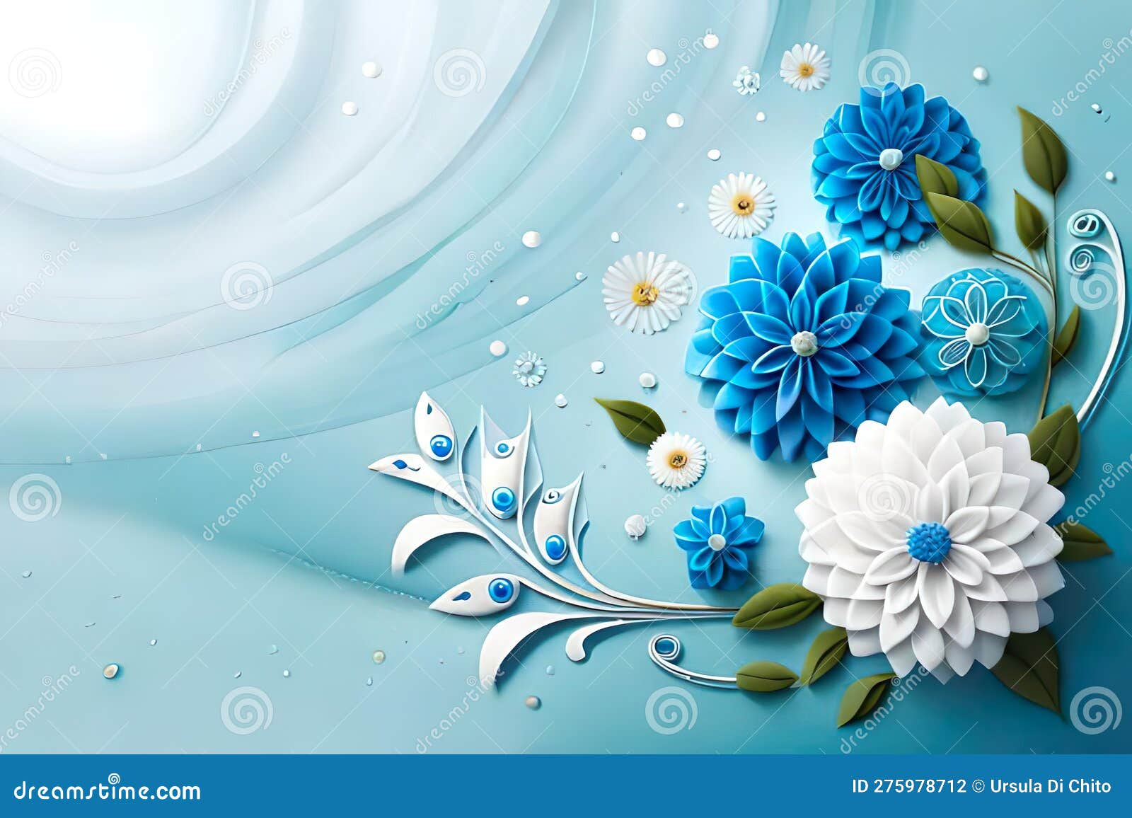 beautyful blue and white flowers on a frame - card for gratulations