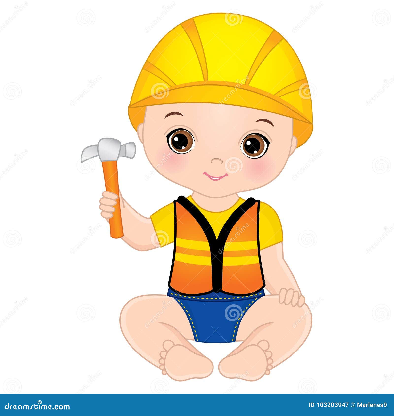 Bebé Lindo Del Vector Vestido Pequeño Constructor Con El Martillo Ilustración del Vector - Ilustración de estilo, profesional: 103203947
