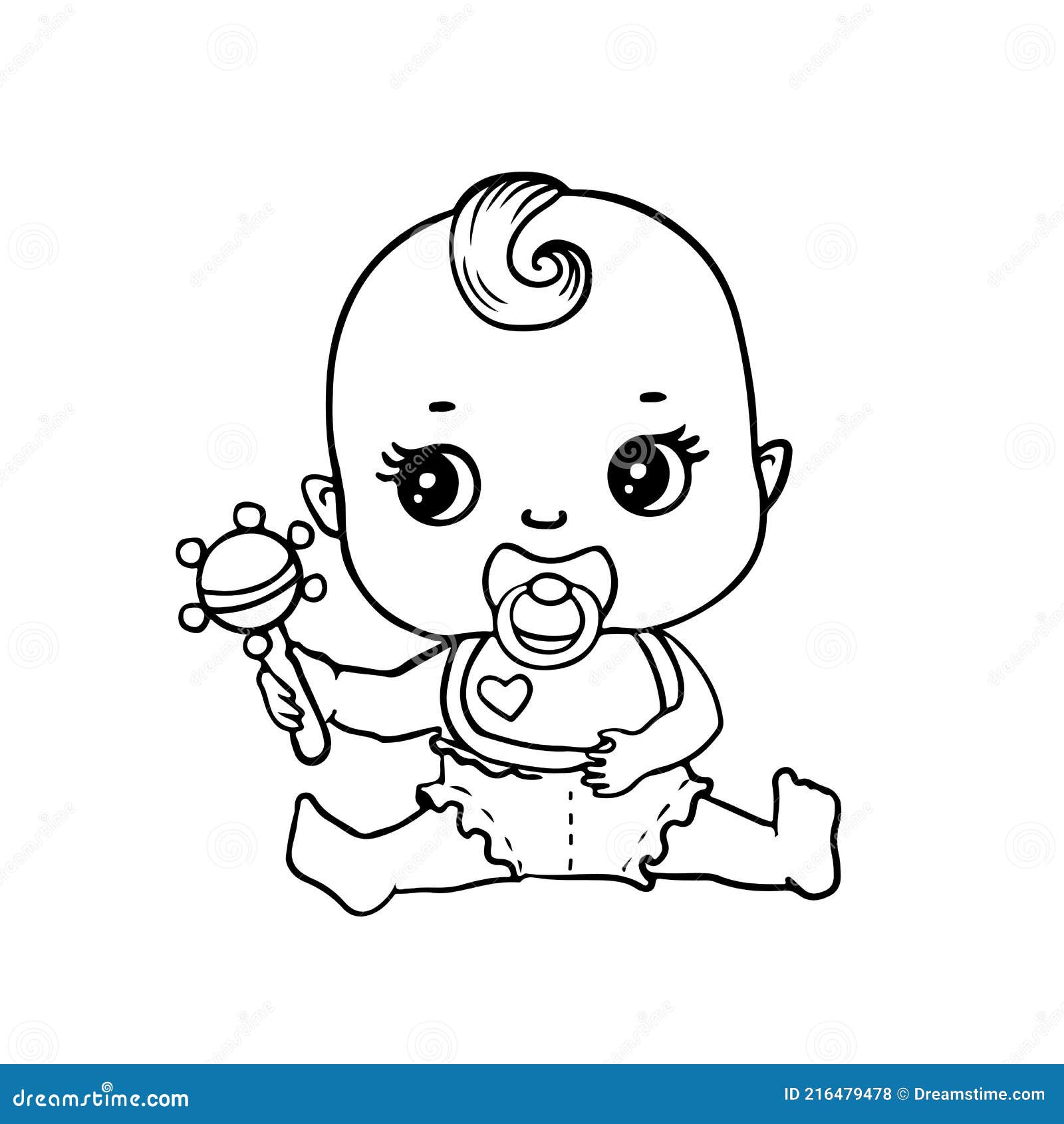 Bebê Bonitinho Em Fralda Com Chocalho Para Colorir Página Ou Livro