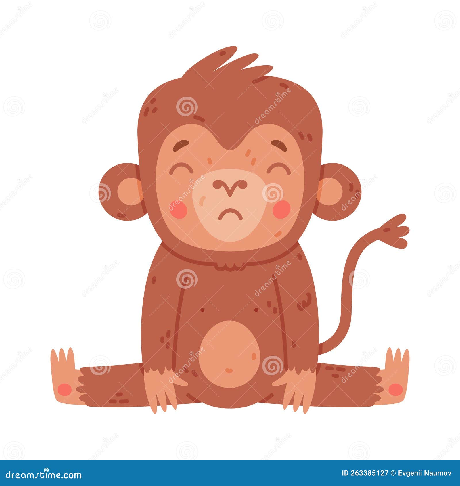 Bonito Bebê Macaco Desenho Animado Sentado Arte Linha fotos