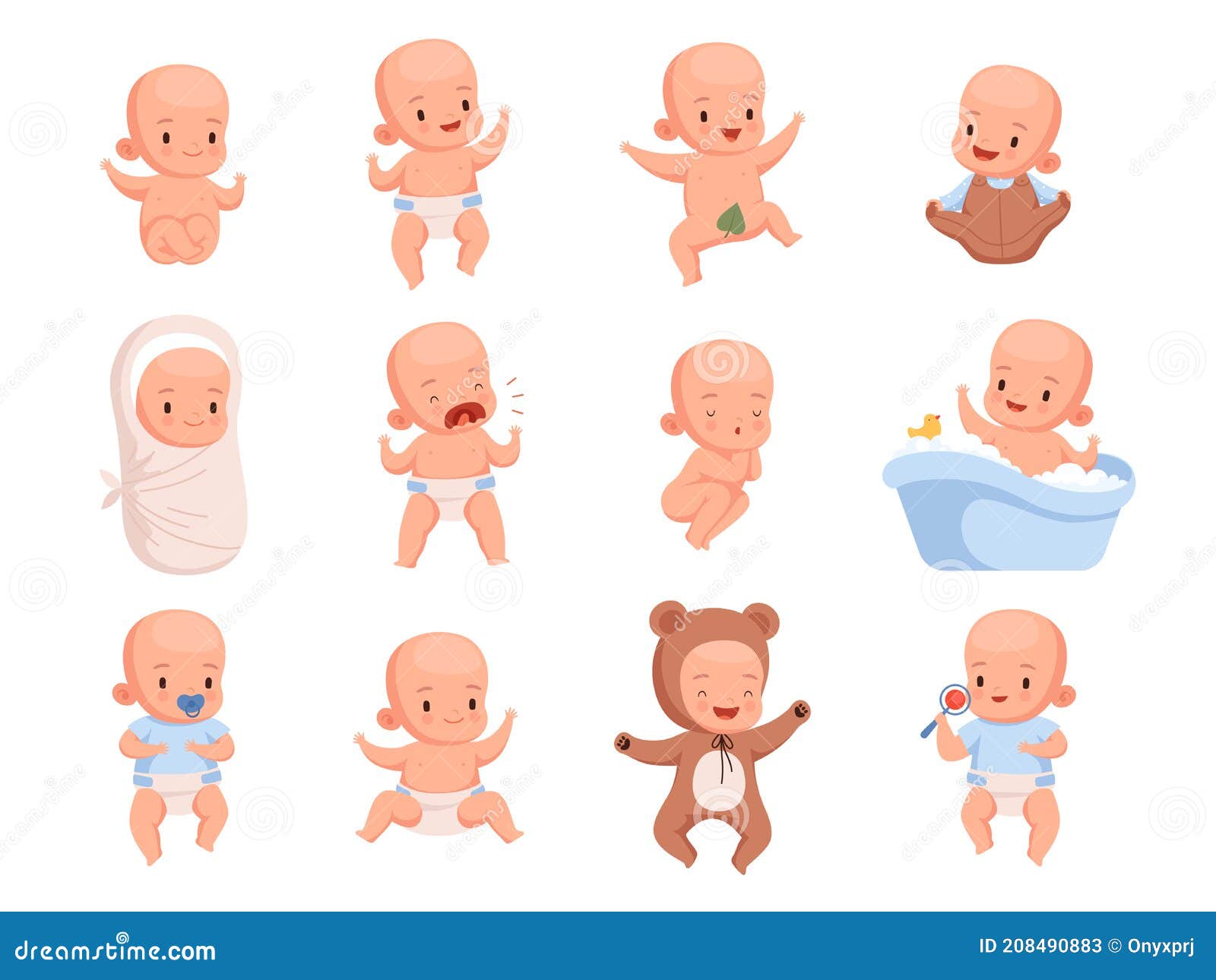Conjunto de personagem de bebê recém-nascido de desenho animado se