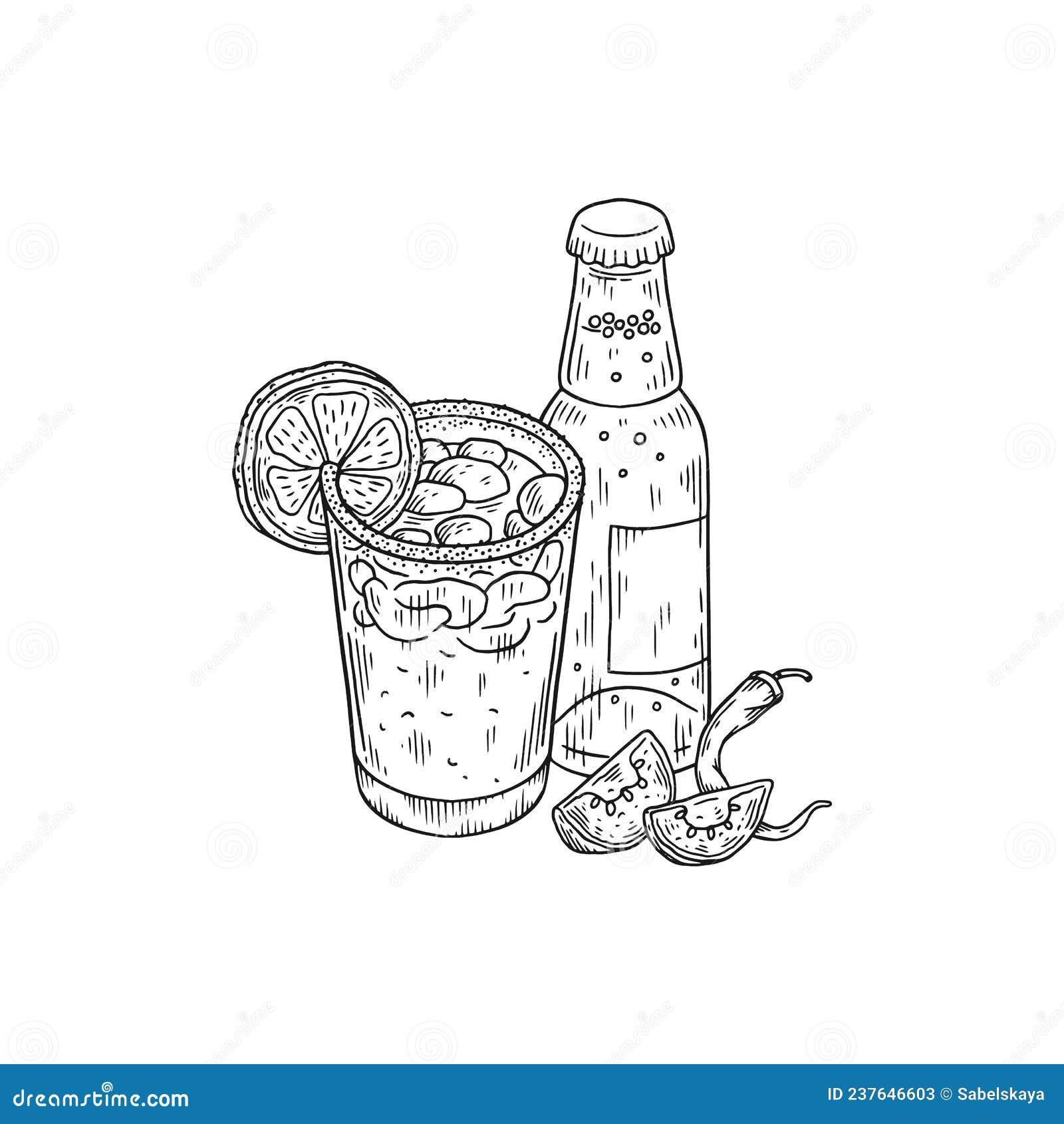 Bebida Michelada Mexicana a Base De Dibujo De Cerveza Ilustración Vectorial  Aislada. Ilustración del Vector - Ilustración de fresco, refresco: 237646603