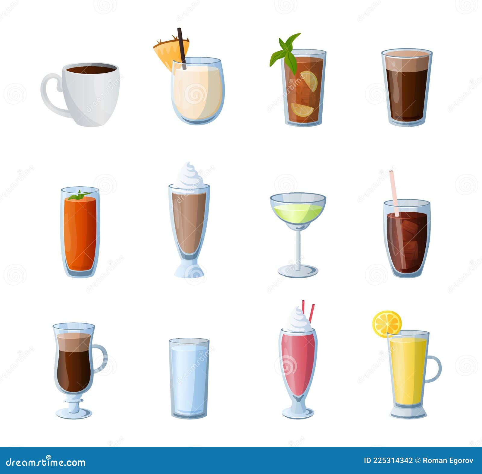 Bebidas De Dibujos Animados. Bebidas Calientes Y Frías. Cócteles De  Alcohol. Café O Té. Gafas Aisladas De Limonada. Batido De Lech Ilustración  del Vector - Ilustración de barra, café: 225314342