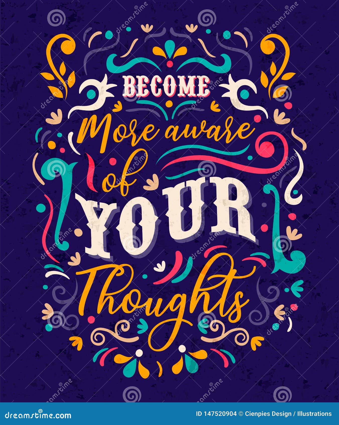 become aware of your thoughts text quote concept