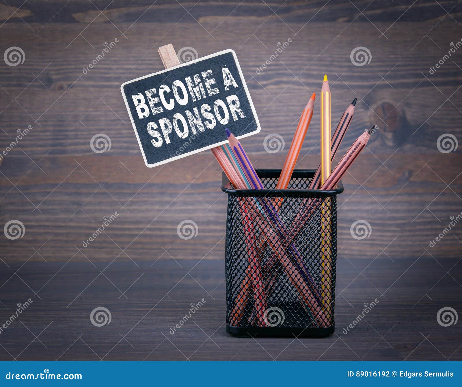 become a sponsor. a small blackboard chalk and colored pencil on wood background