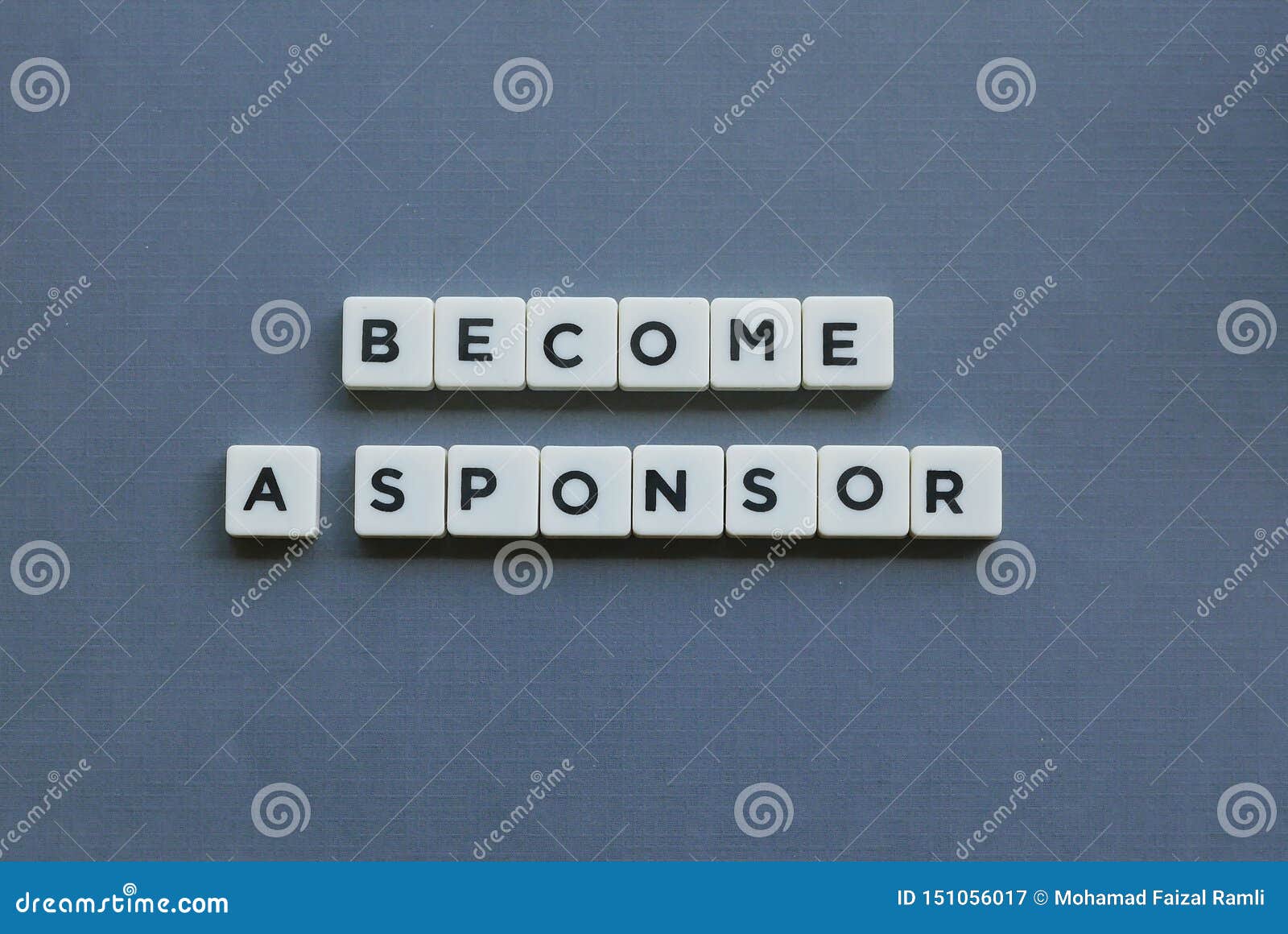 ' become a sponsor ' word made of square letter word on grey background
