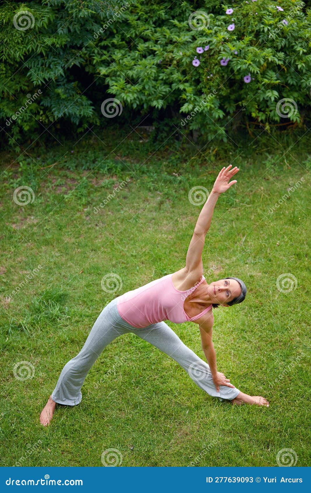 Become the Triangle. a Mature Woman Doing the Extended Triangle Yoga ...