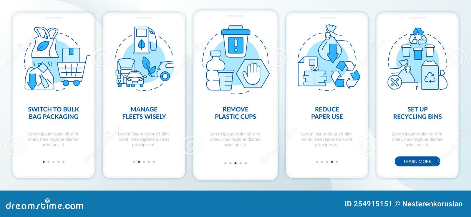 Zero Waste Brand Blue Onboarding Mobile App Screen Stock