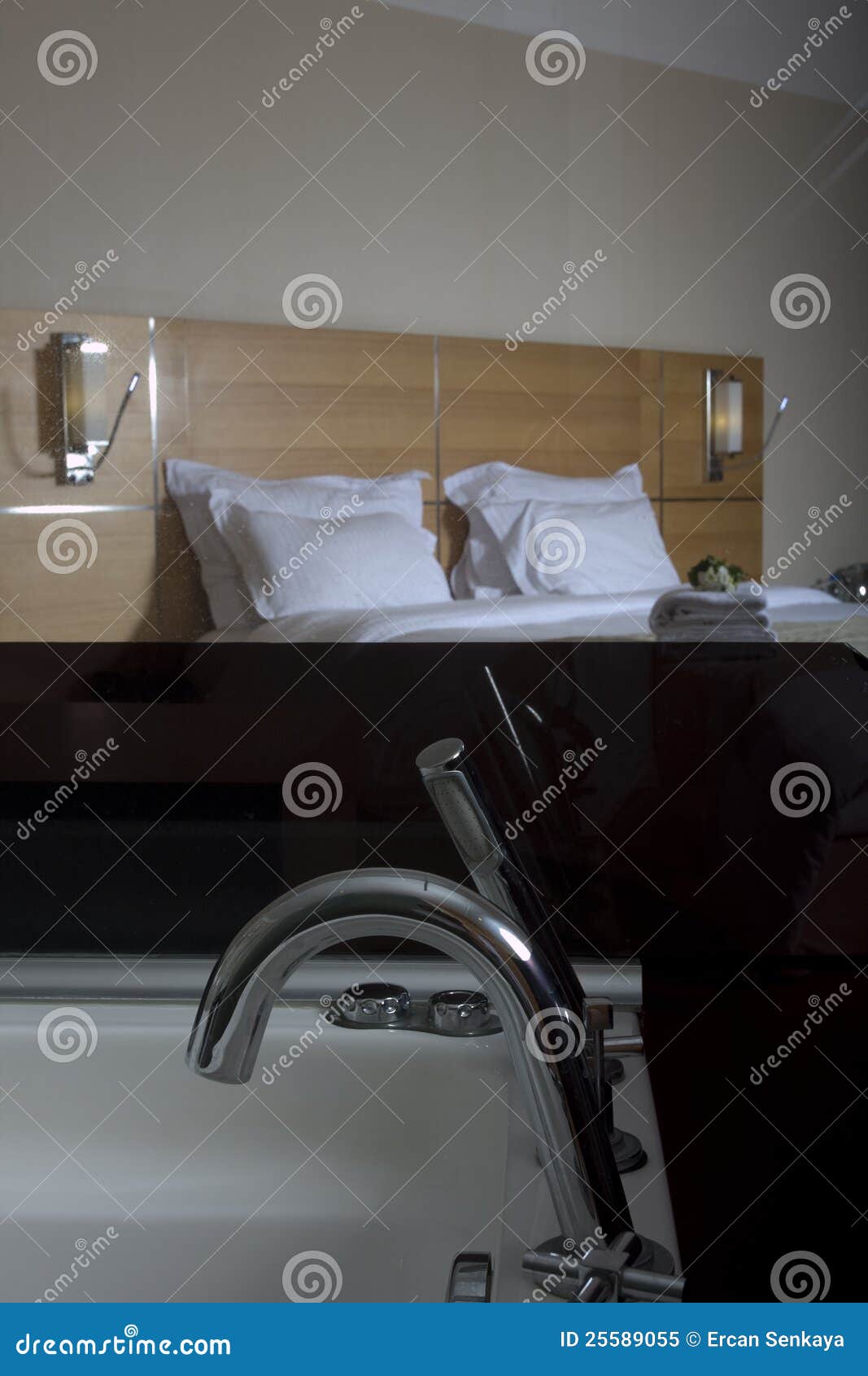 Bed and bathroom stock image. Image of colour, sheet 25589055