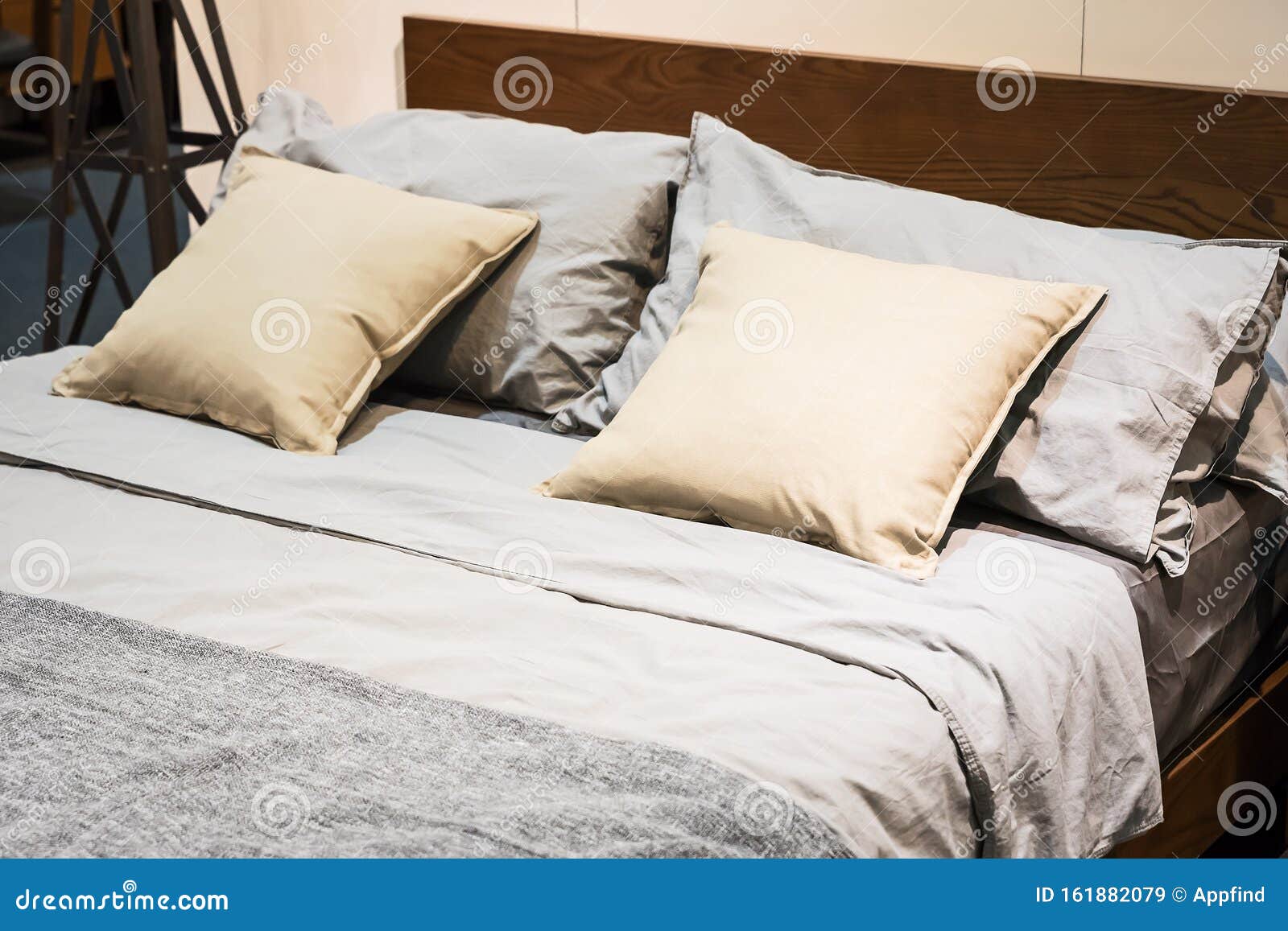 Bed with Brown Sheets and Pillows Stock Image Image of linen, blanket