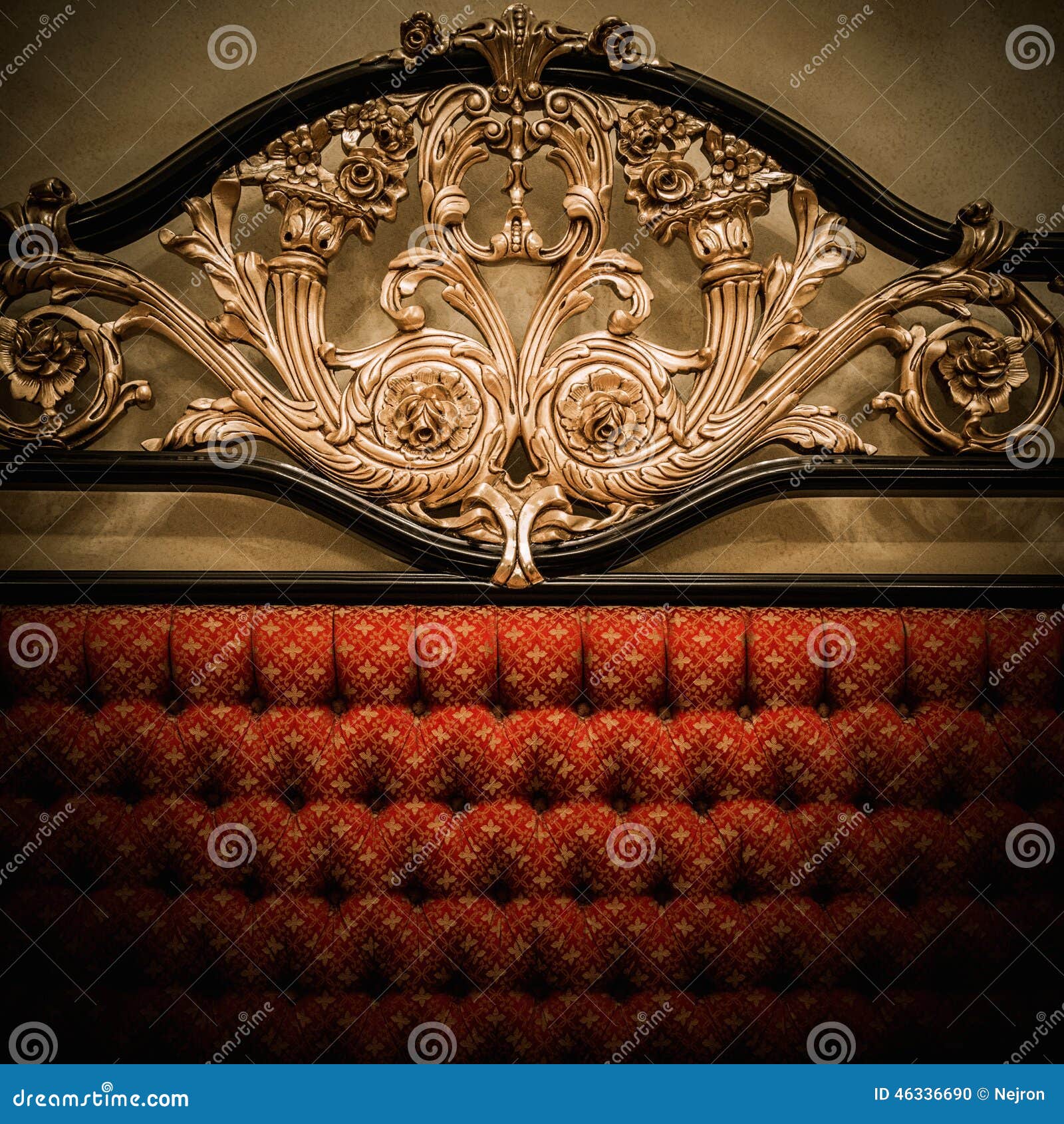 Bed with golden ornament stock photo. Image of home, design 46336690