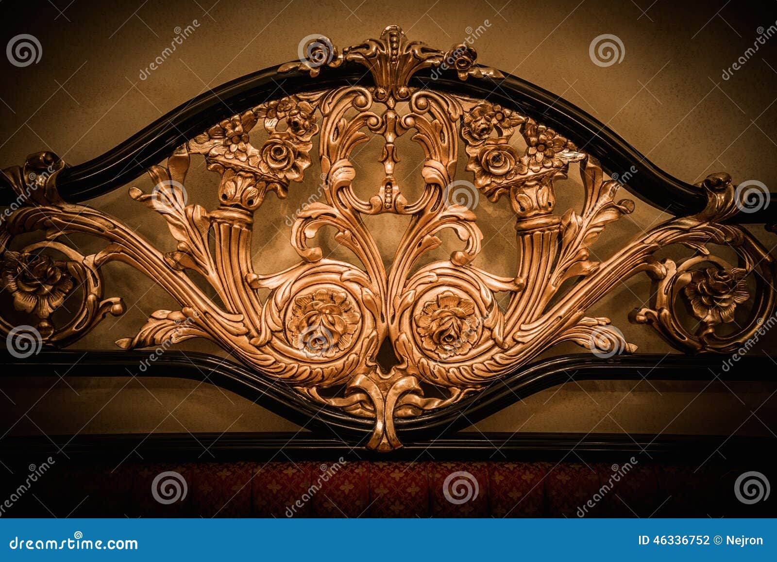 Bed with golden ornament stock photo. Image of bedroom 46336752