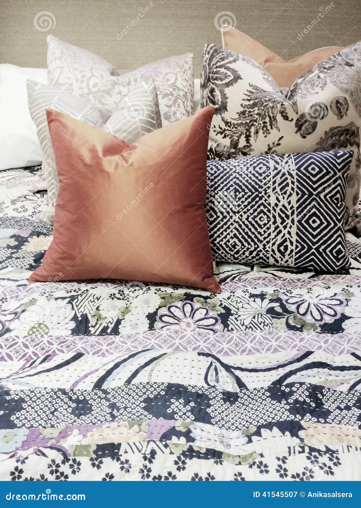 Bed with Lots of Colorful Pillows Stock Image Image of linen, hotel