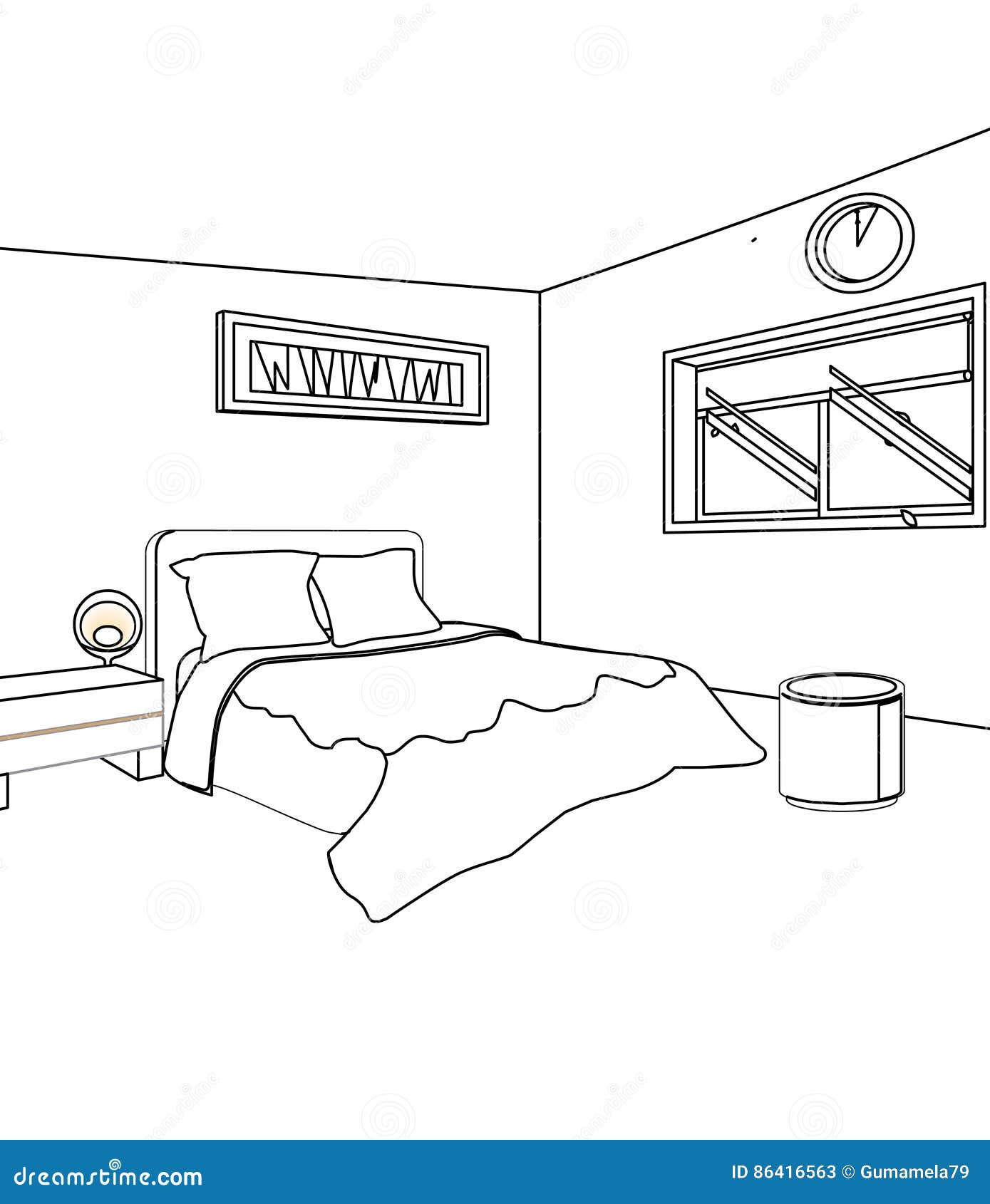 Download Bed room coloring page stock illustration. Illustration of band - 86416563