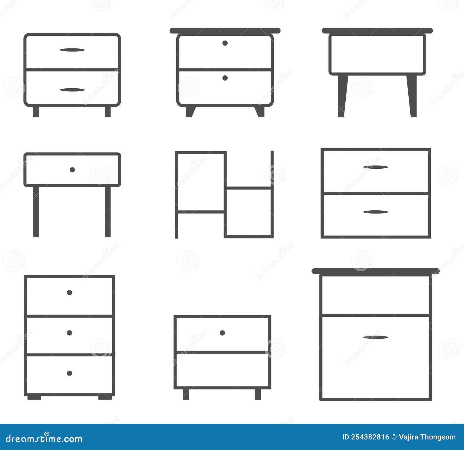 The Bed Side Table with Black and White Vector Stroke Stock Vector