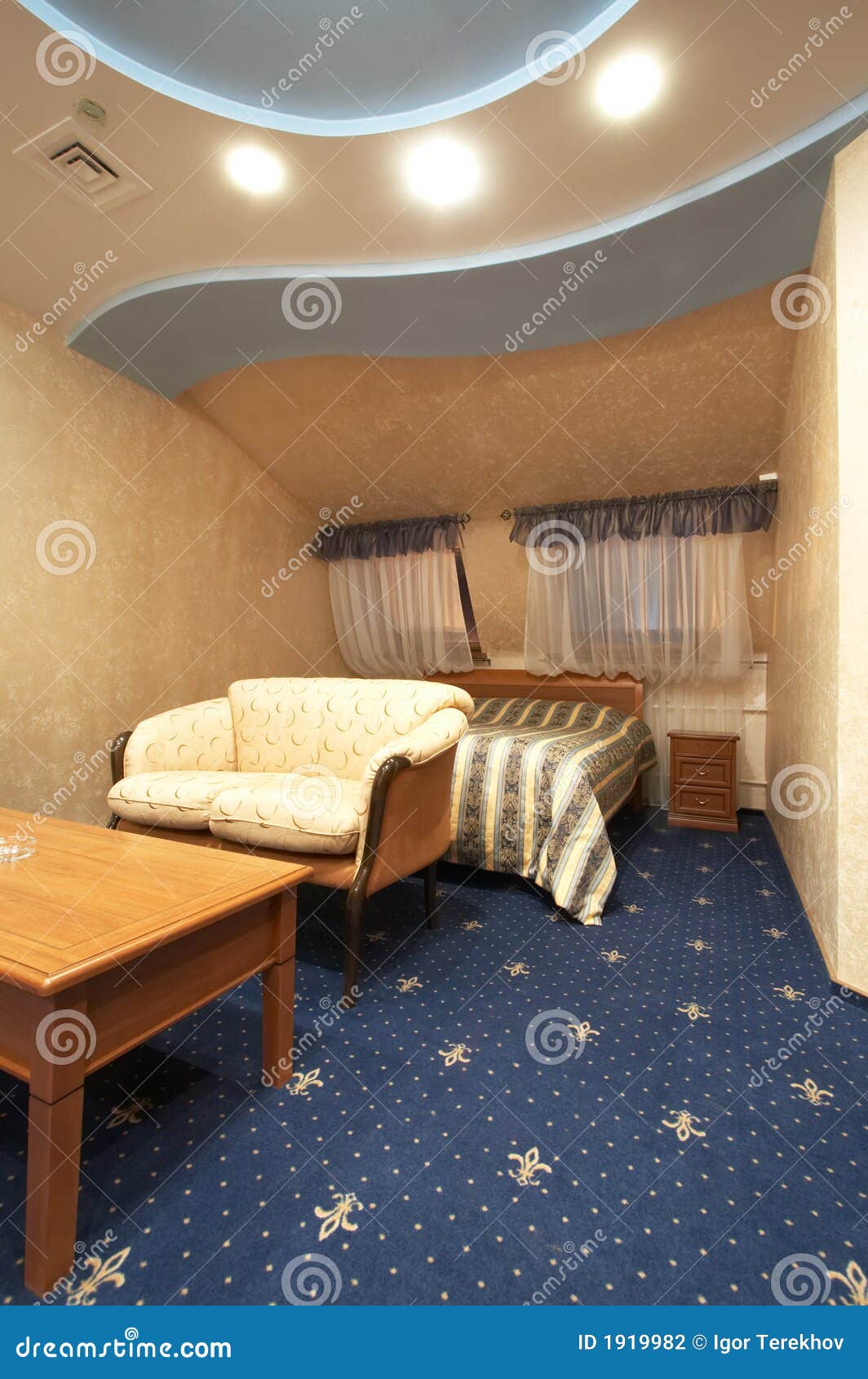 Bed, sofa and table stock photo. Image of covering, modern 1919982