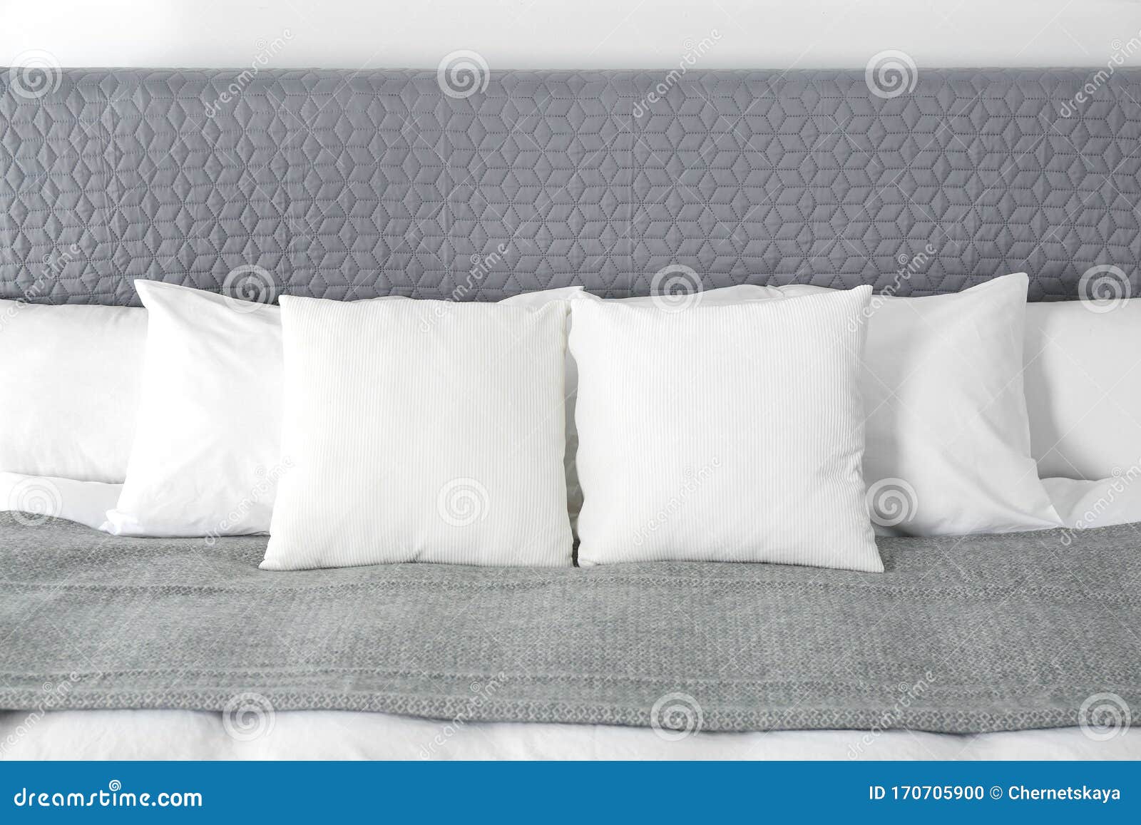 Bed with Soft Fluffy Pillows at Home Stock Photo Image of healthy
