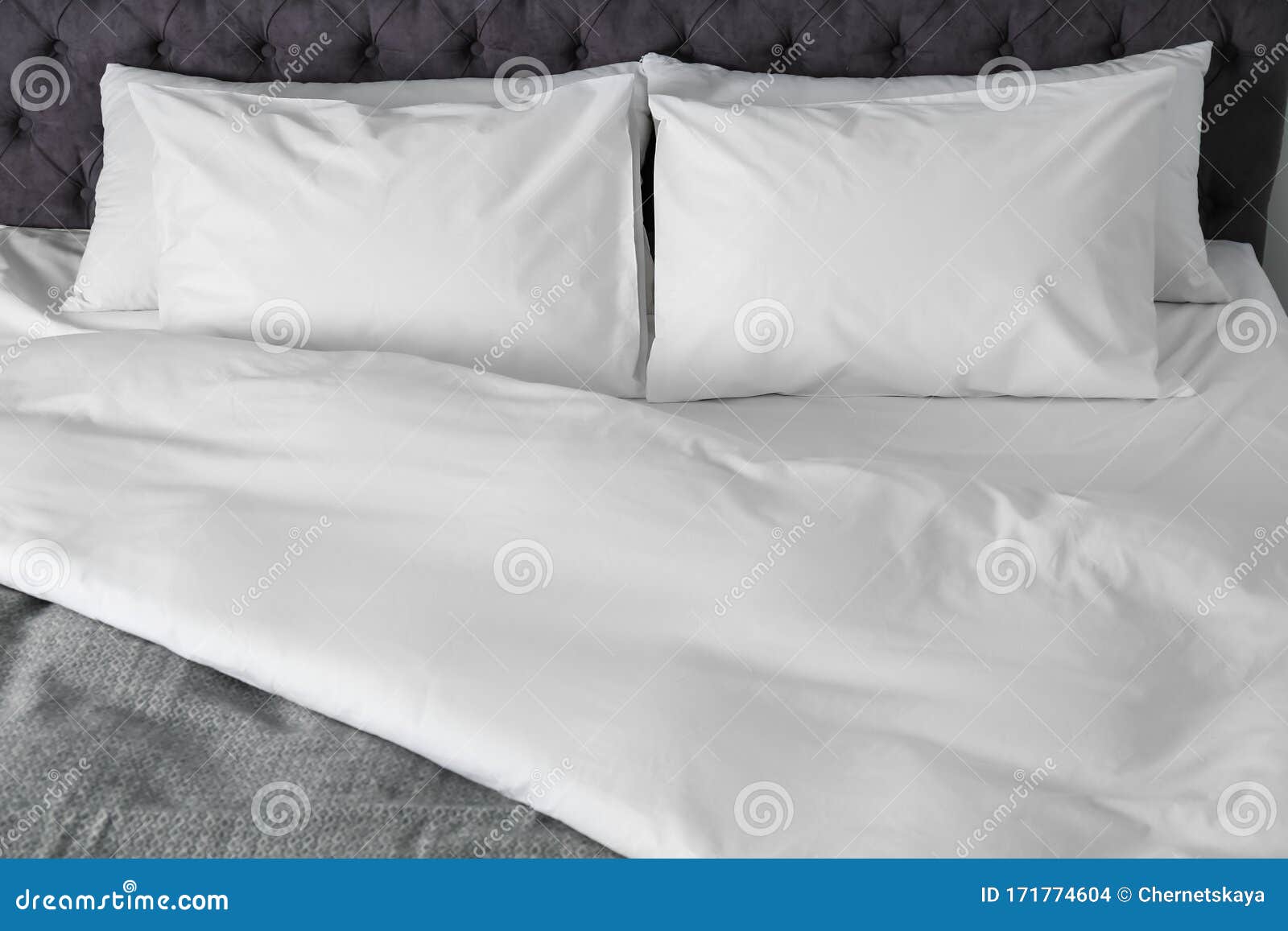 Bed with Soft Fluffy Pillows at Home Stock Photo Image of lifestyle
