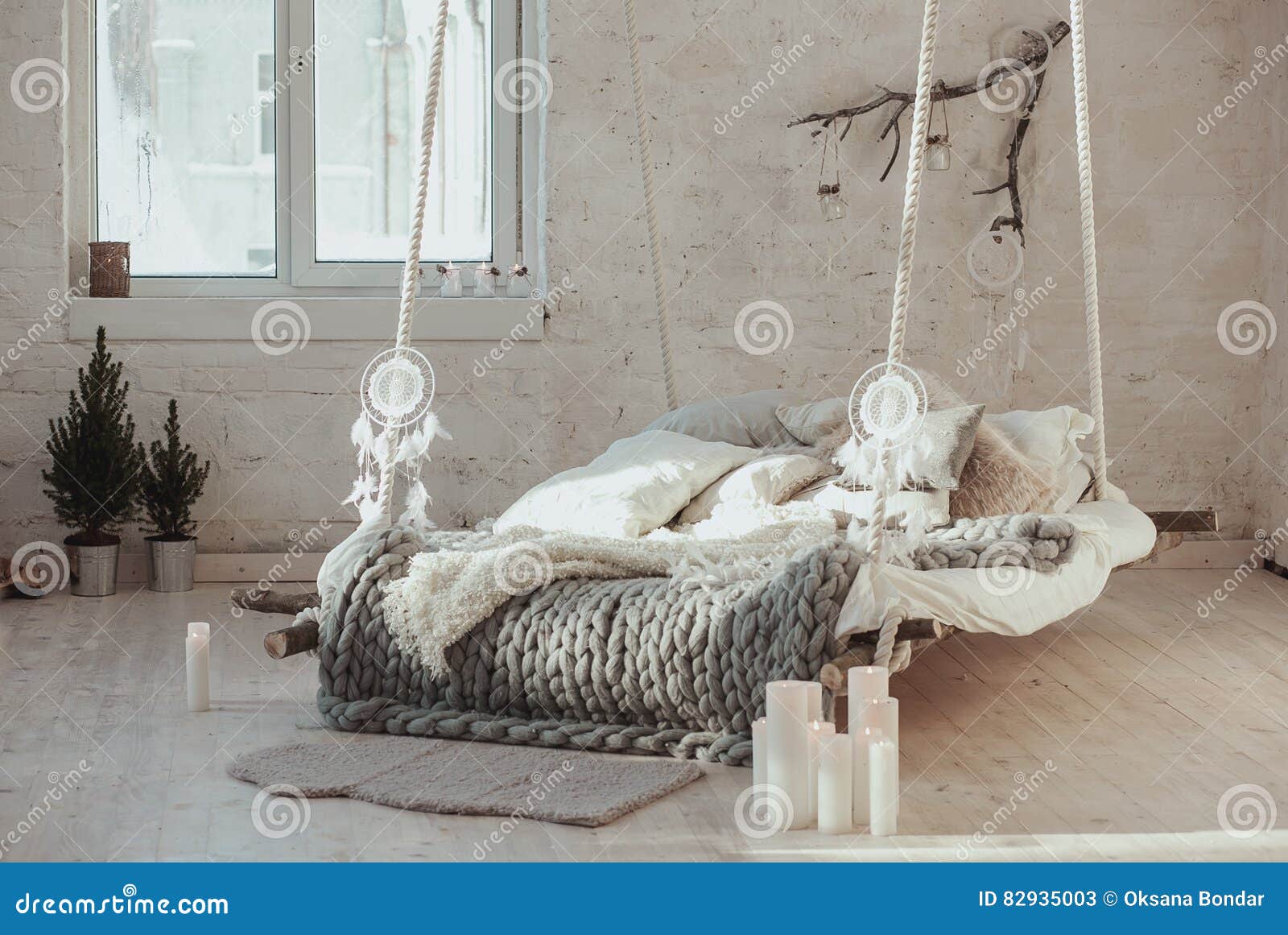 The Bed Suspended From The Ceiling Grey Big Cozy Blanket