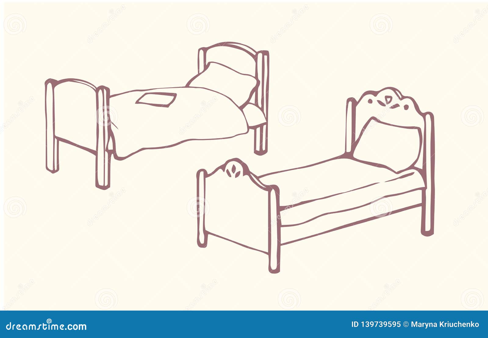 Bed. Vector drawing stock vector. Illustration of hotel - 139739595