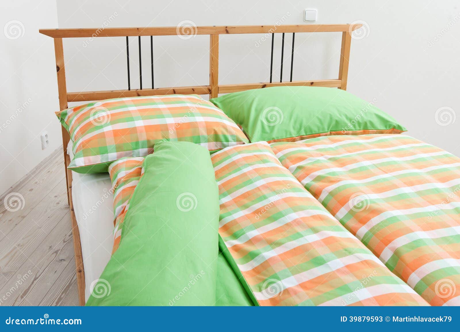 Bedding in Orange, Green and White Colours Stock Image Image of