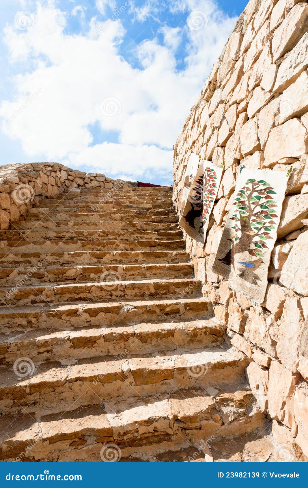 Bedouin Carpets on Stone Wall in Jordan Stock Image Image of step