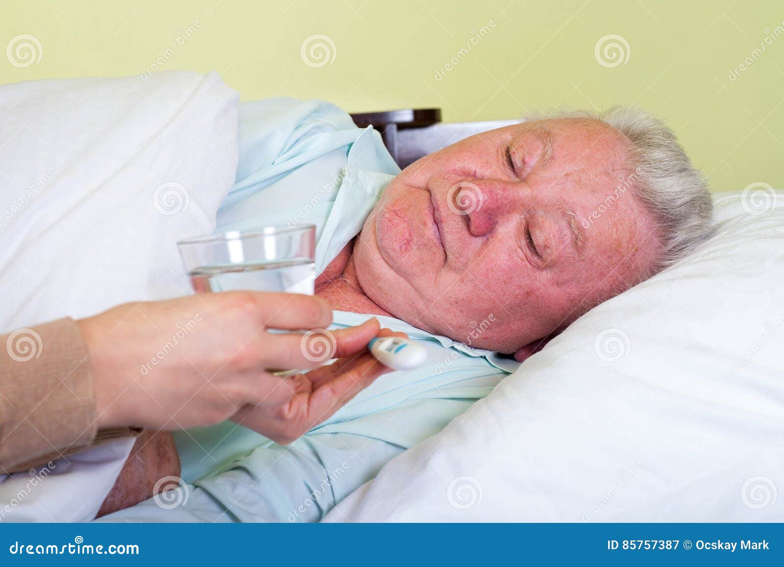 Bedridden Elderly Man Having High Temperature Stock Image Image of