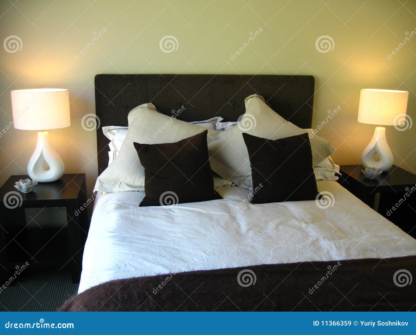 Bedroom with Big Double Bed Stock Image Image of flooring, design