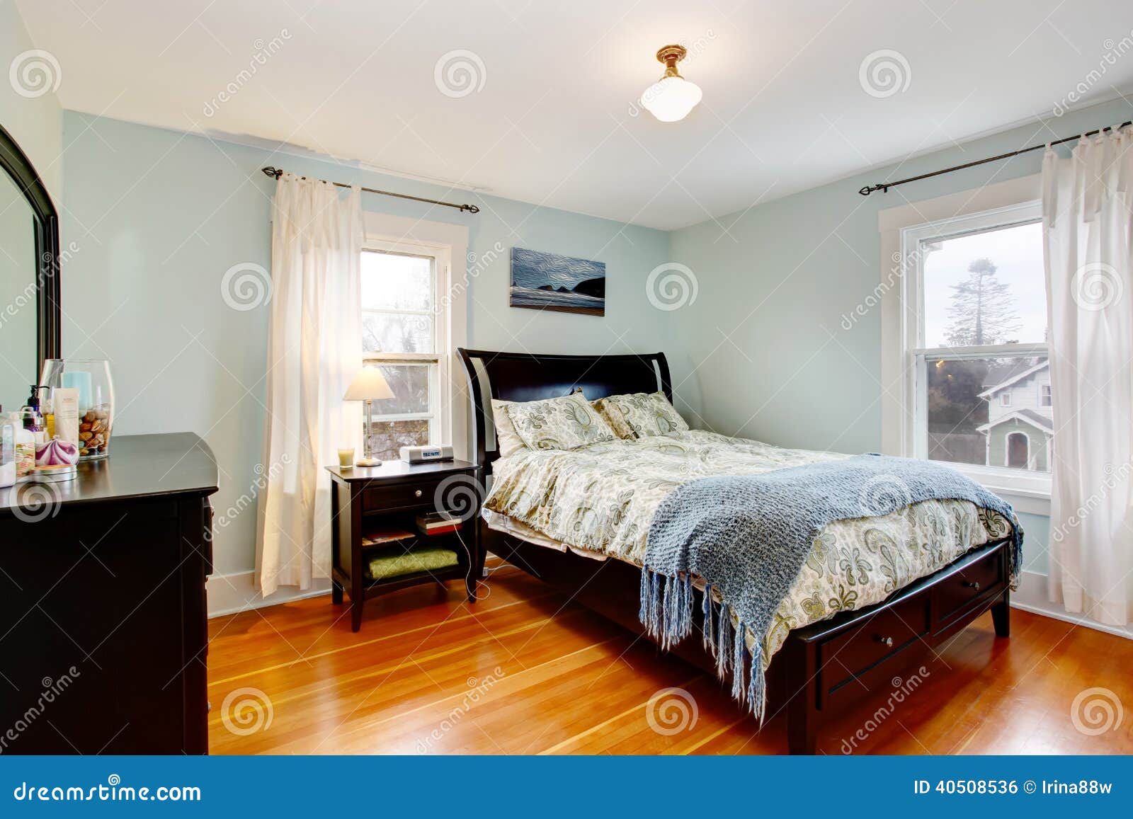 Bedroom With Black Furniture Stock Photo Image Of Pillow