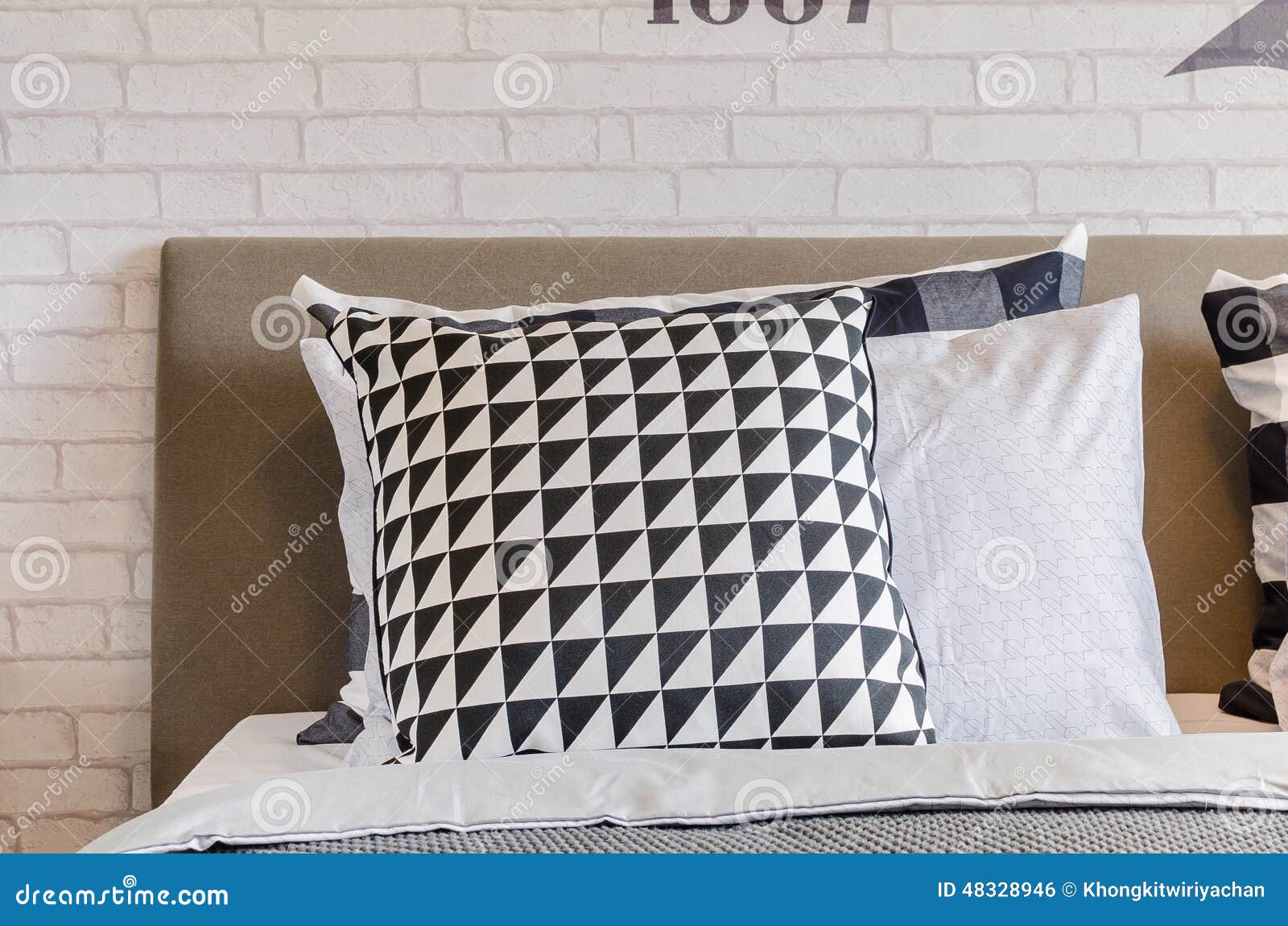 Bedroom with Black and White Pillows Stock Photo - Image of pillow ...