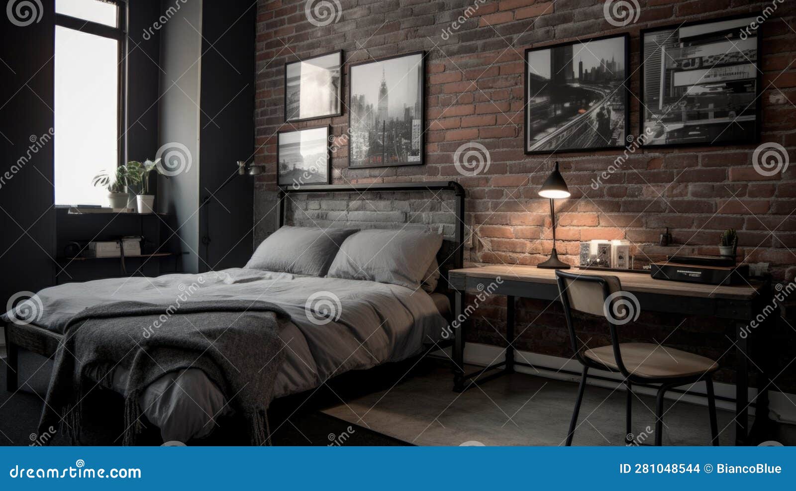 Bedroom Decor, Home Interior Design . Industrial Urban Style Stock ...