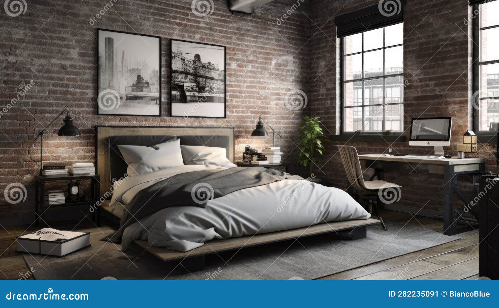 Bedroom Decor, Home Interior Design . Industrial Urban Style Stock ...