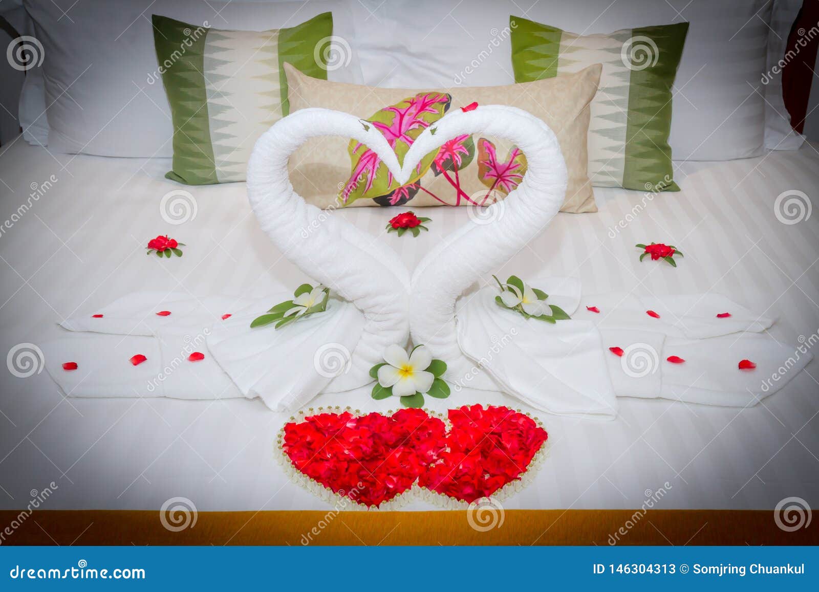 Bedroom Design with Swans from the Towel Decoration on Bed Stock Image