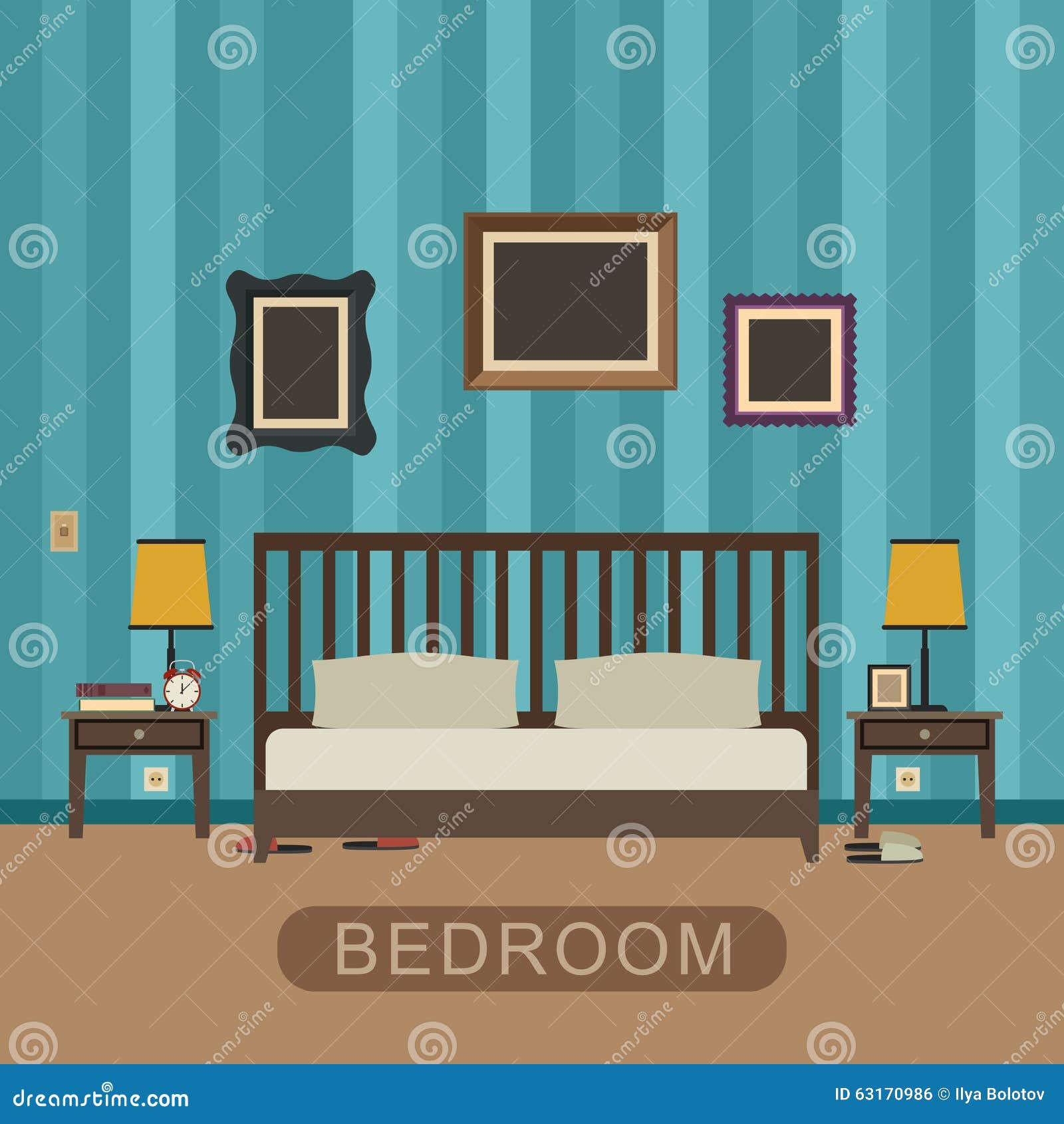 Bedroom with furniture. stock vector. Illustration of frame 63170986