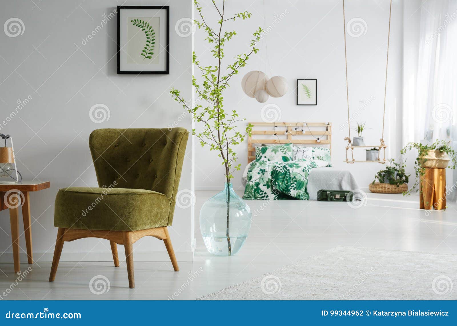 Bedroom With Green Vintage Chair Stock Photo Image Of