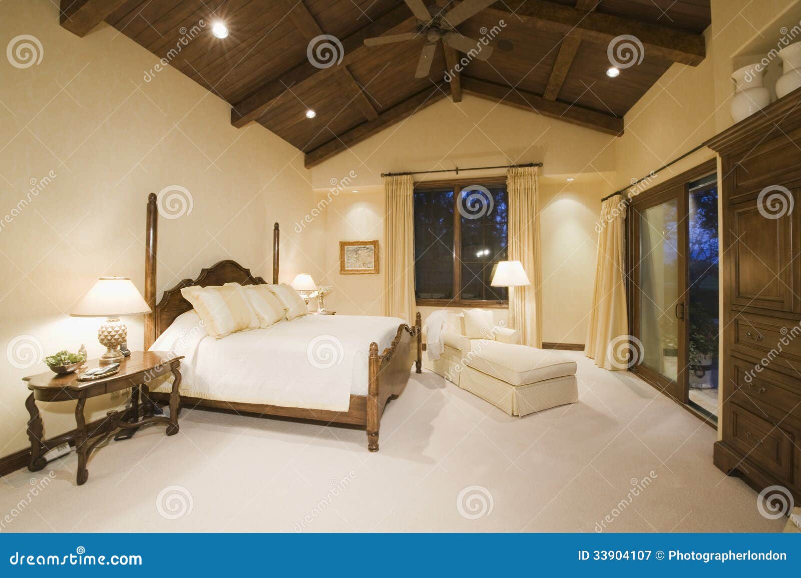 Bedroom with High Wooden Ceiling Stock Image Image of spacious