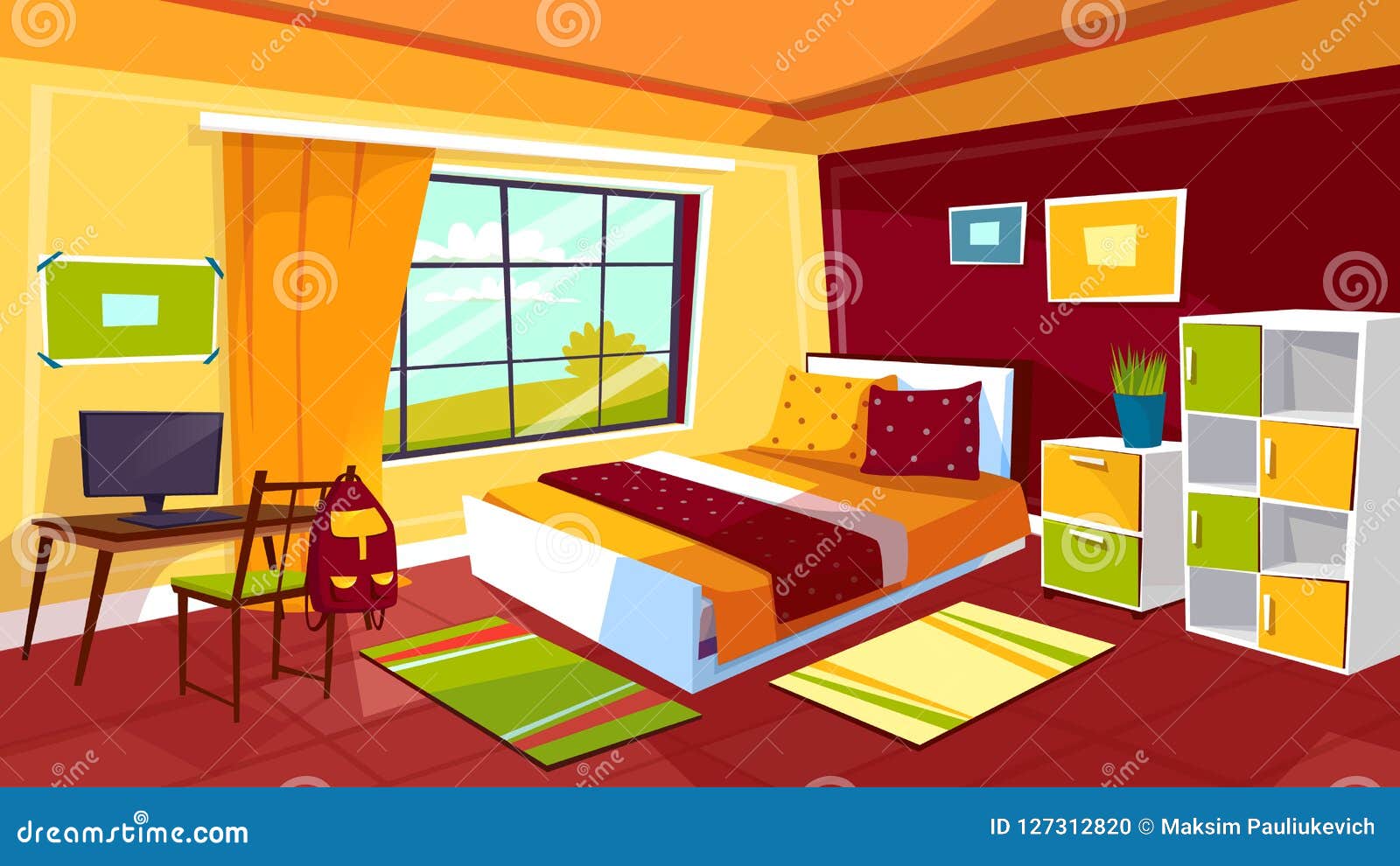 Teenager Bedroom Cartoon Illustration Of Teen Girl Or Boy