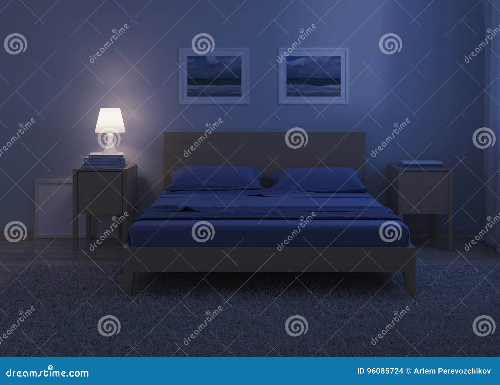 Bedroom Interior Cold Tones Stock Illustrations 9 Bedroom Interior