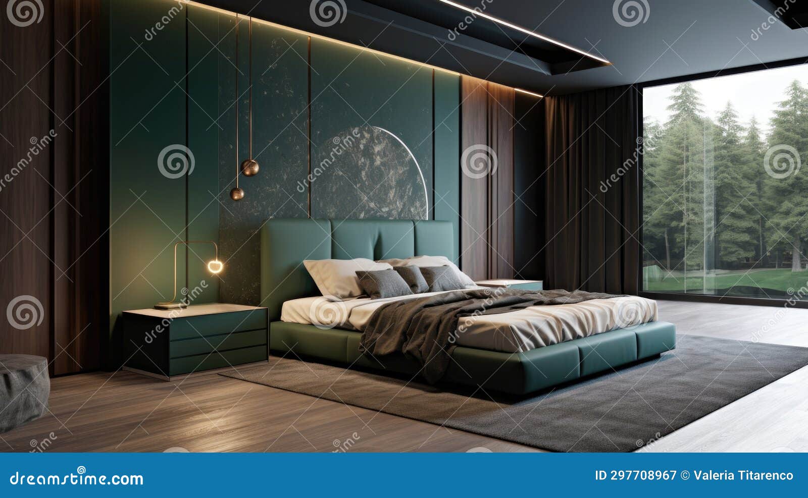 Bedroom Interior Design for Inspiration and Ideas. Dark Green Headboard