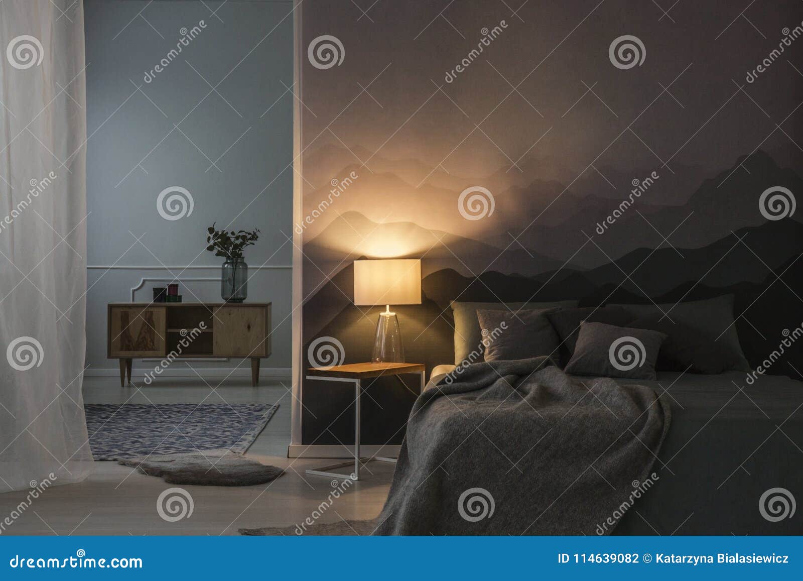 bedroom interior at night