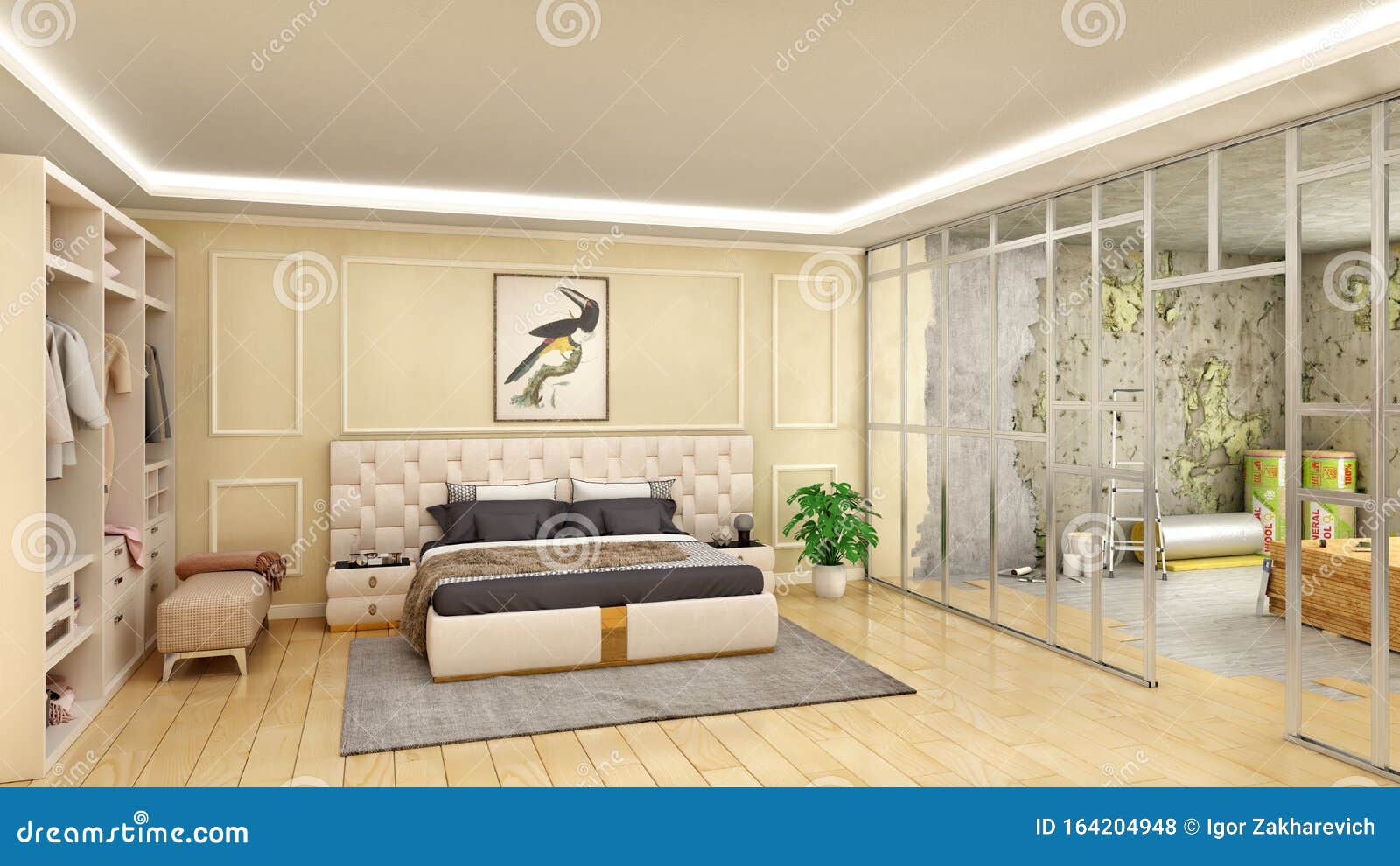 Bedroom Interior Renewal by Making Partition Stock Illustration