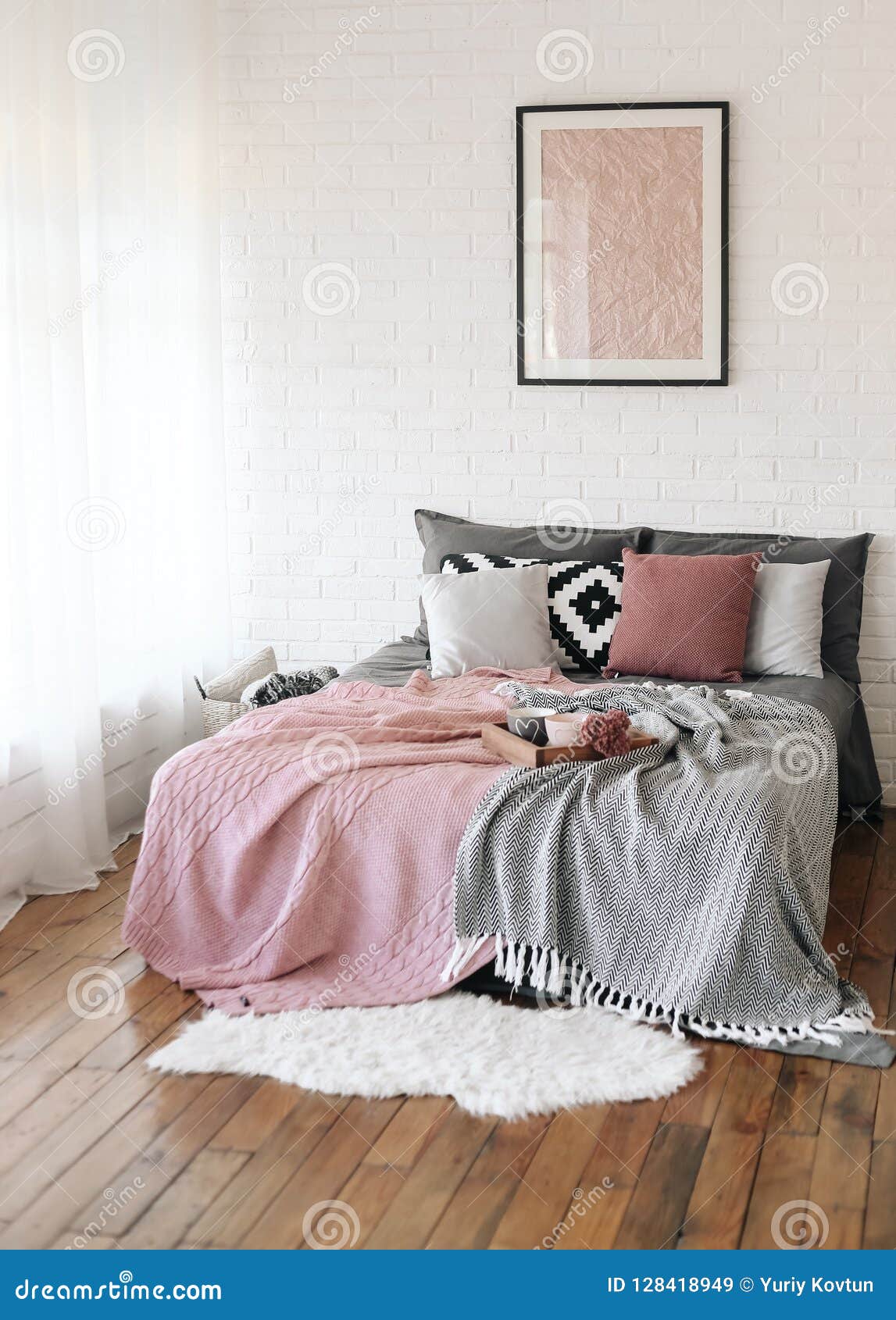Bedroom Interior Rustic Loft Bed Blankets Decor Stock Image Image of